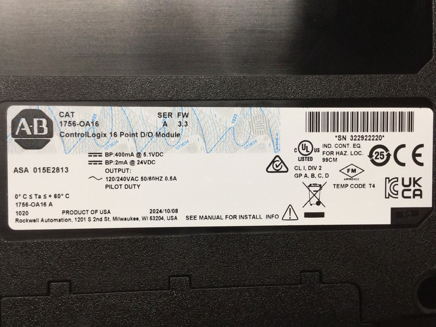 New – Open box Allen Bradley 1756-OA16 Digital AC Triac Output Module 120/240VAC, 16-Point