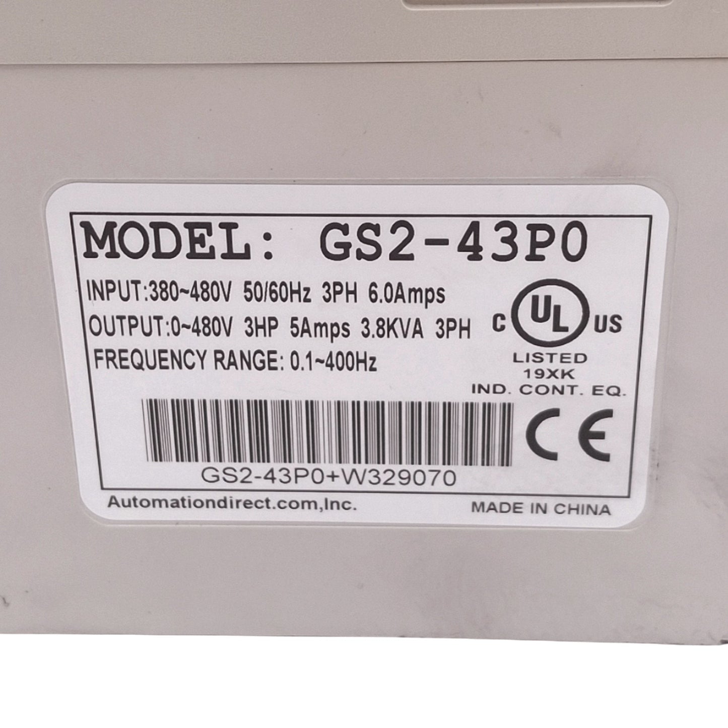 Used Automation Direct GS2-43P0 Variable Frequency Drive, 3Ø 0-480V 0.1-400Hz, 3.0hp