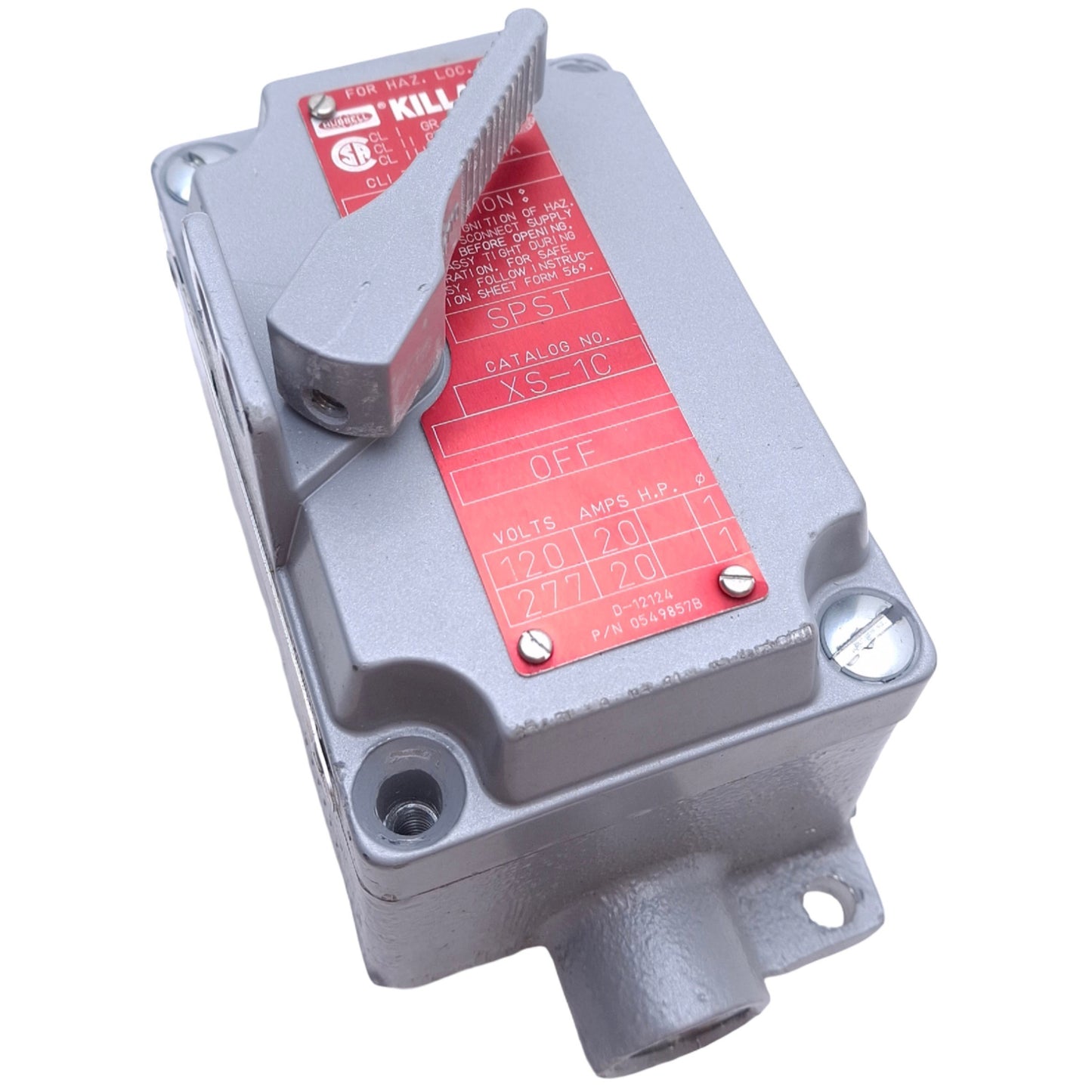 Used Killark XNS-1C Tumbler Switch Cover No Device 120/277VAC, 20A, SPST 1-Pole
