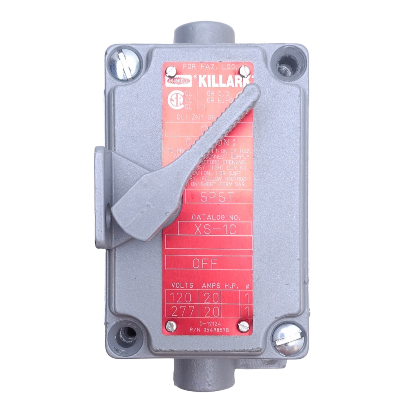 Used Killark XNS-1C Tumbler Switch Cover No Device 120/277VAC, 20A, SPST 1-Pole