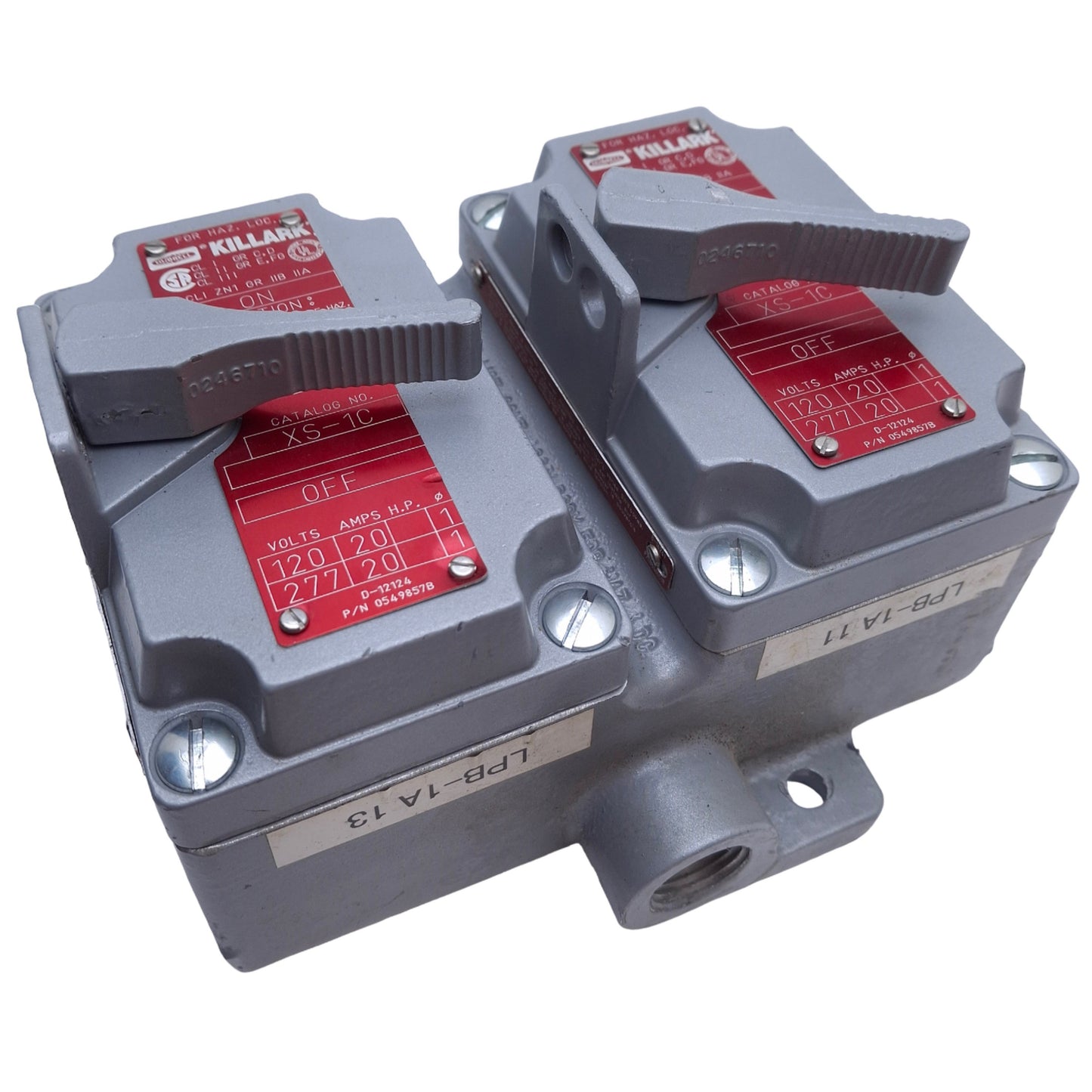 Used Killark XS-1C Double Tumbler Switch Cover w/ Device, SPST 1-Pole, 120/277VAC 20A