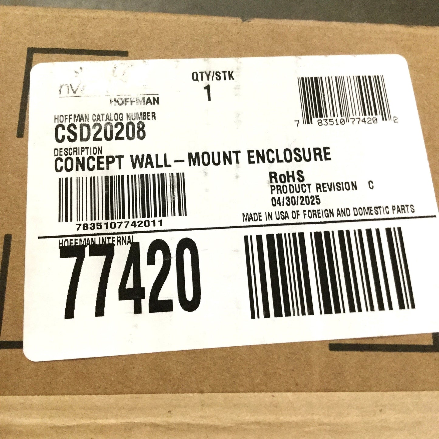 New Hoffman CSD20208 Steel Wall-Mount Electrical Enclosure Box Cabinet 20 x 20" x 8"