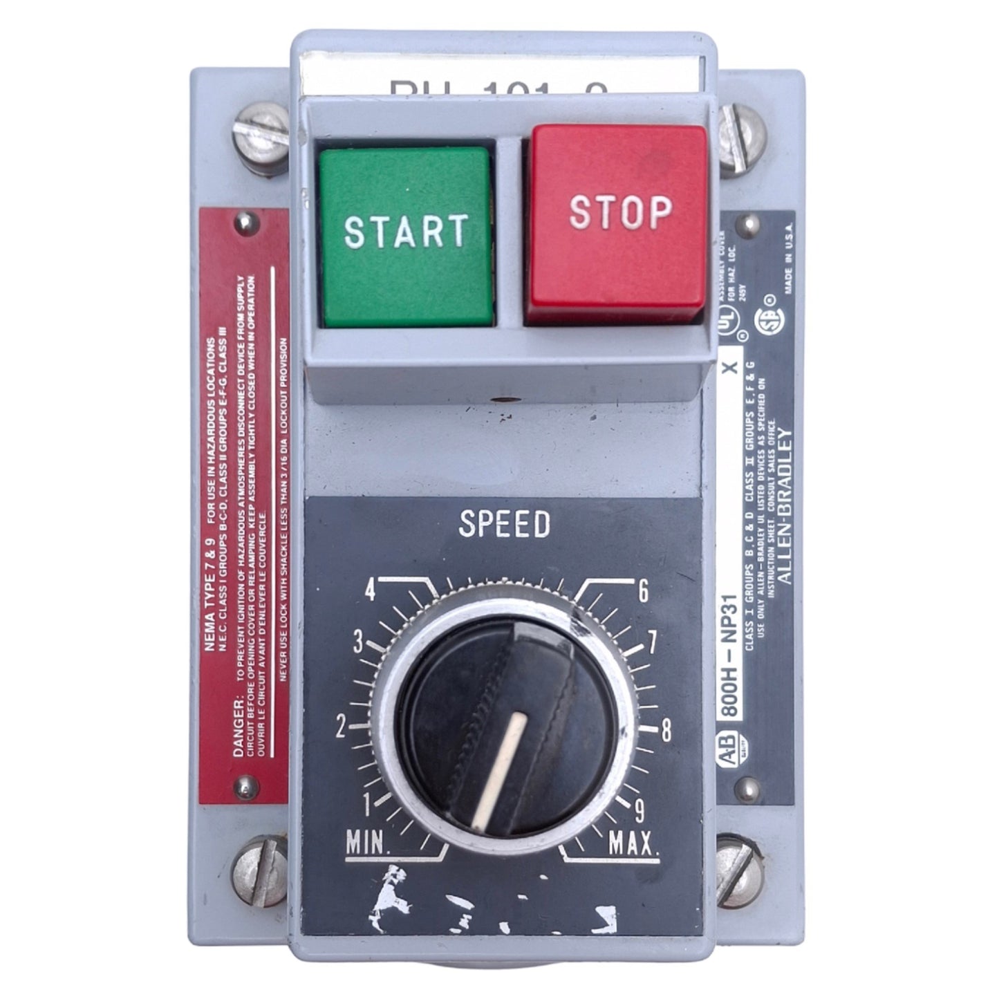 Used Allen Bradley 800H-1HVX7 Push Button Enclosure 1-gang deep, 3/4in dead end