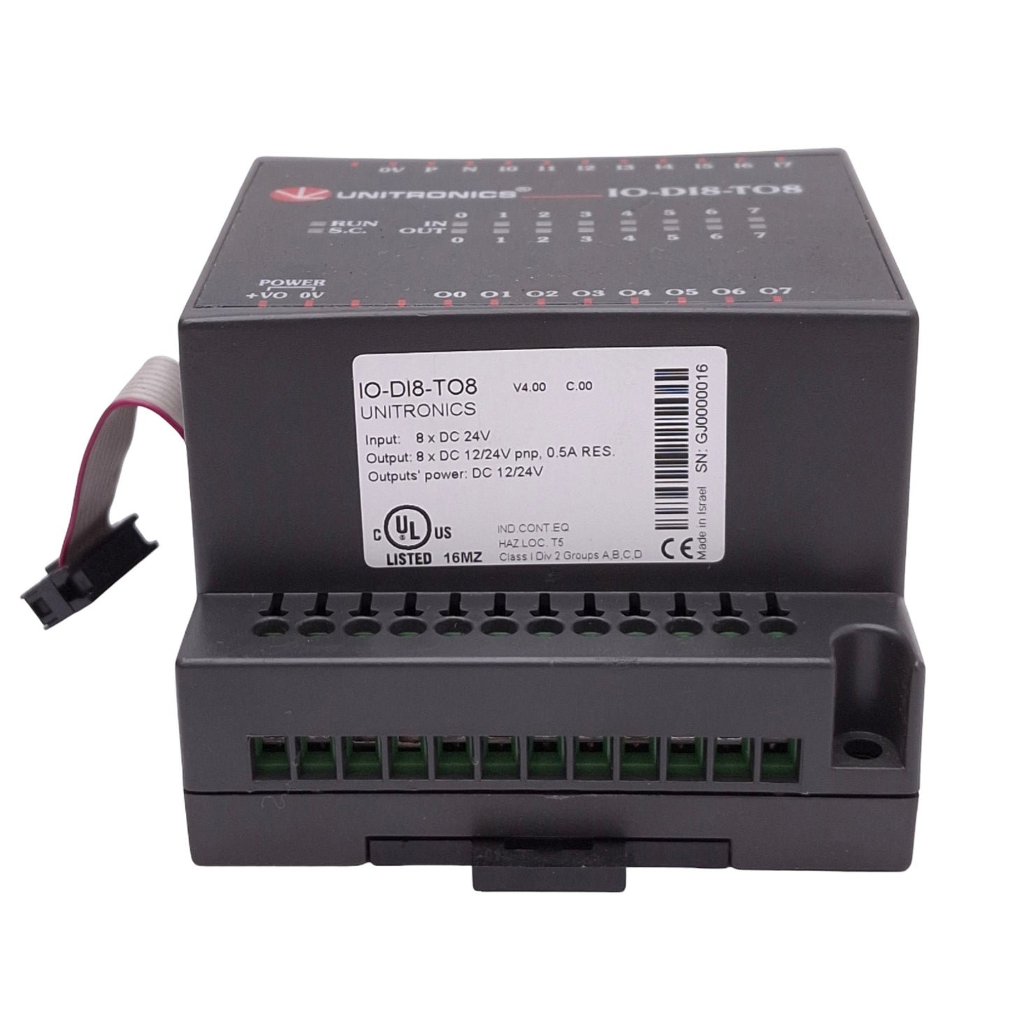 Used Unitronics IO-DI8-TO8 I/O Expansion Module, 8 Digital In, 8 Transistor Out, 24V