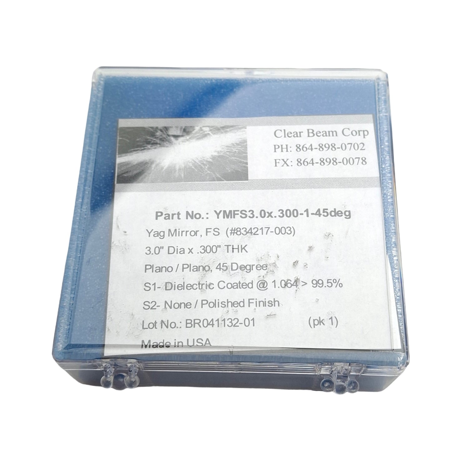 New Clear Beam YMFS3.0X.300-1-45deg YAG Mirror, Plano 45 Degree, Dielectric Coated