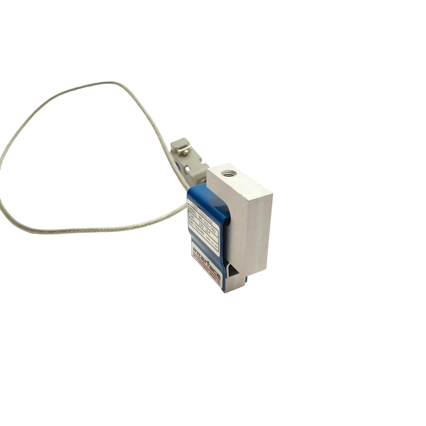 Used Interface SM-100-783 S-Type Load Cell, 100lbf Capacity, 1/4-28 UNF-2B Threading