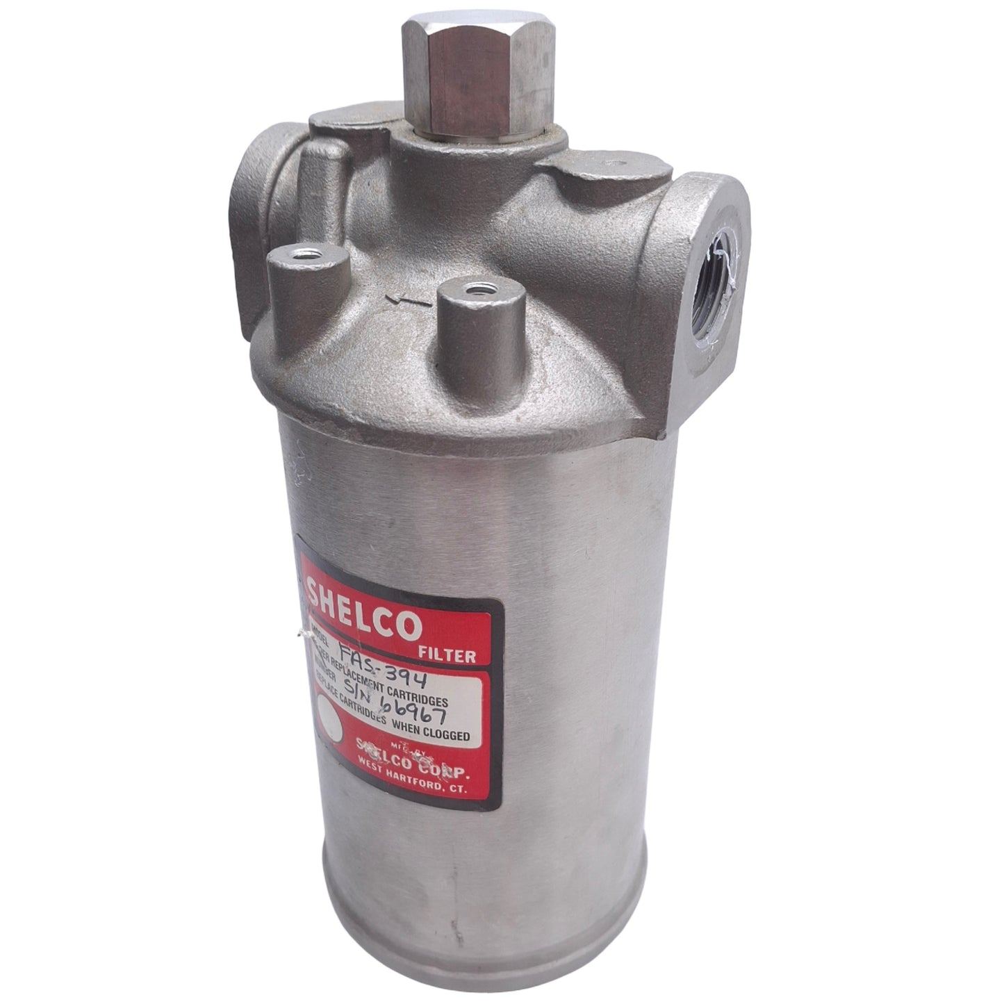 Used Shelco FAS-394 SS Single Cartridge Housing 4-7/8in Length, 1/2' NPT Port
