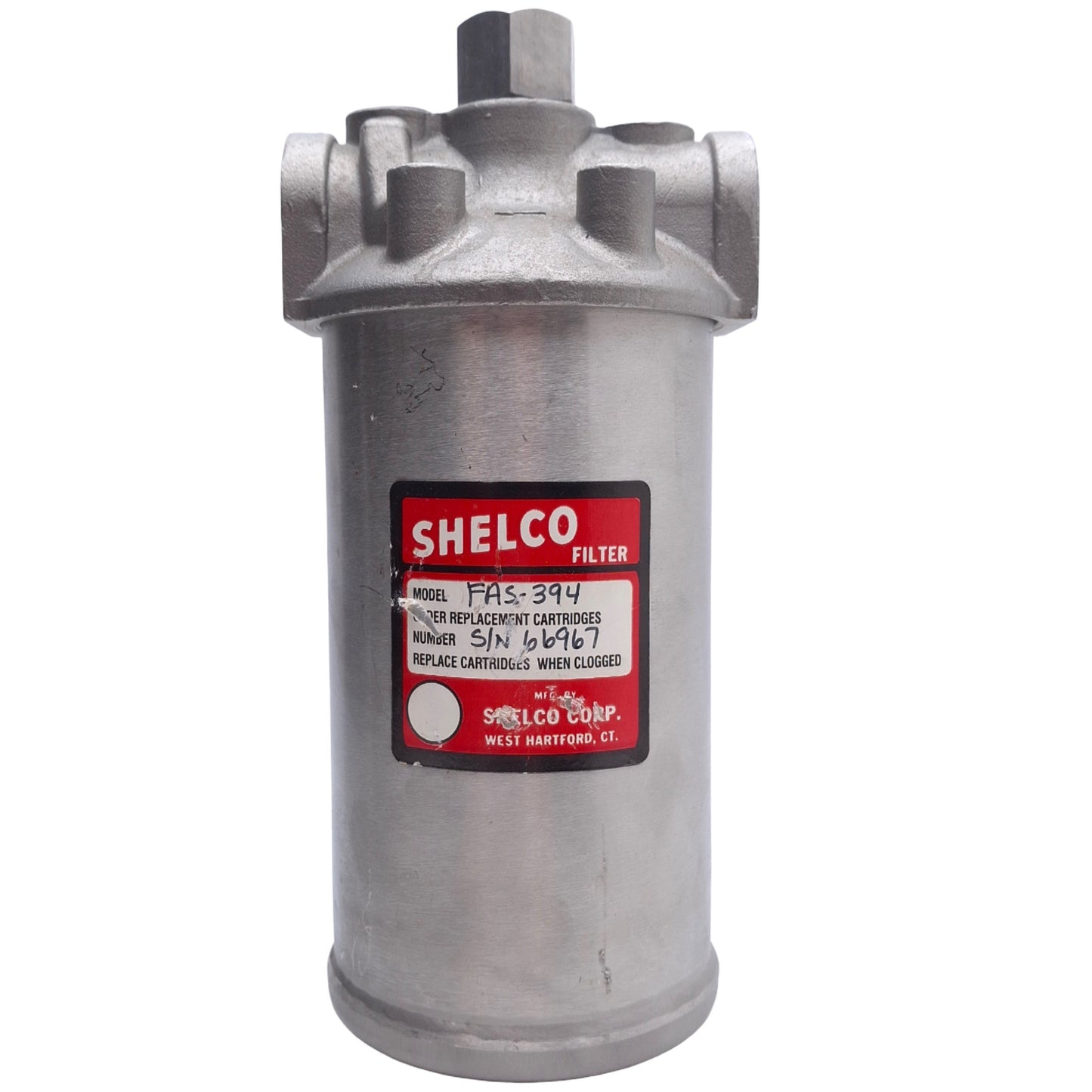 Used Shelco FAS-394 SS Single Cartridge Housing 4-7/8in Length, 1/2' NPT Port