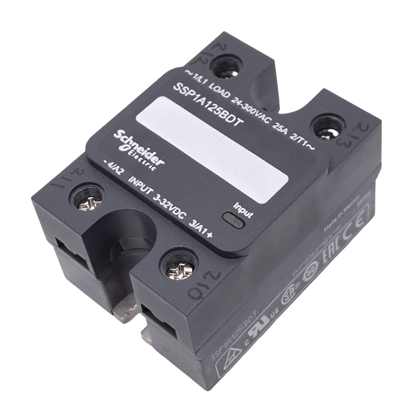 Used Schneider Electric SSP1A125BDT Solid State Relay, 3-32VDC In, 300VAC 25A Max