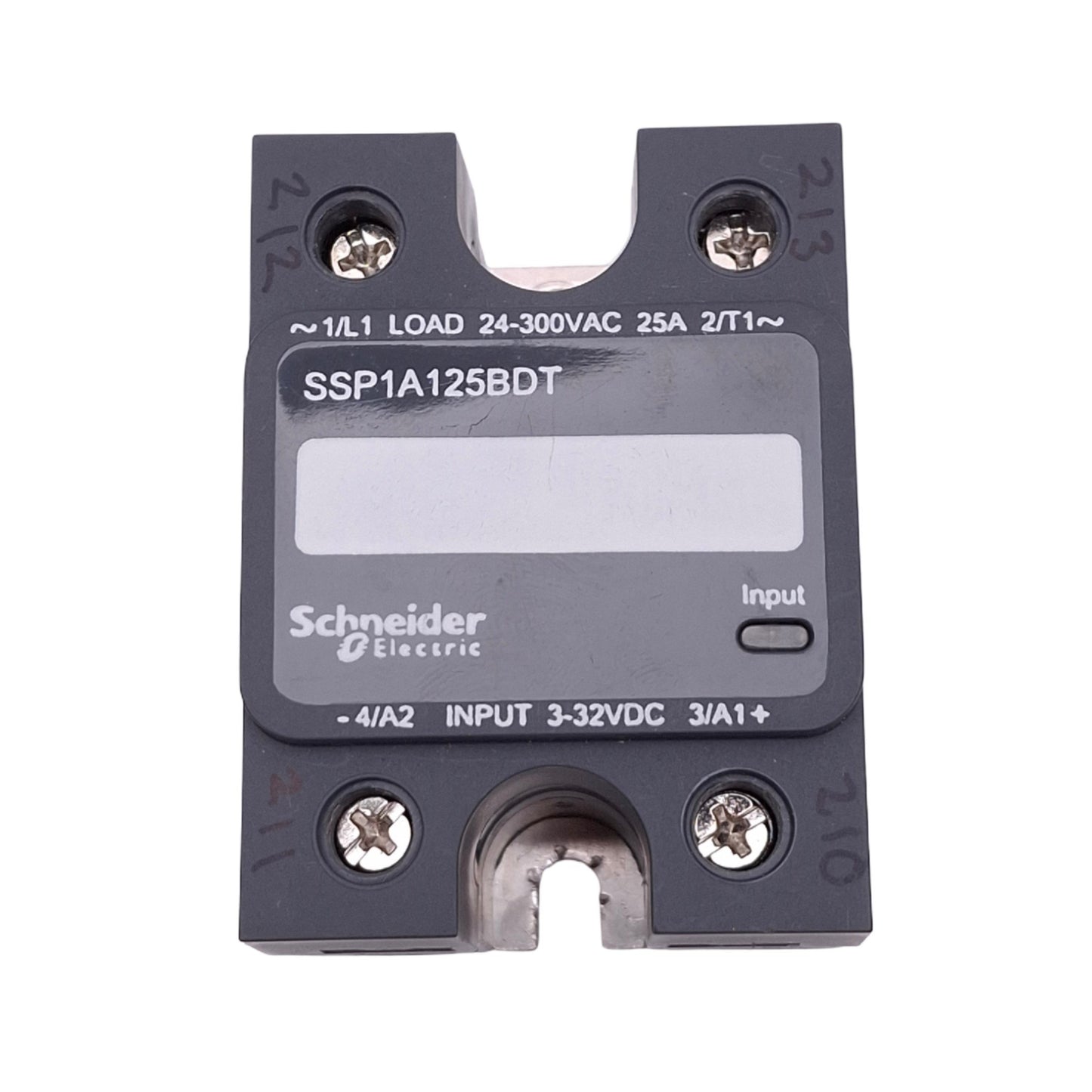 Used Schneider Electric SSP1A125BDT Solid State Relay, 3-32VDC In, 300VAC 25A Max