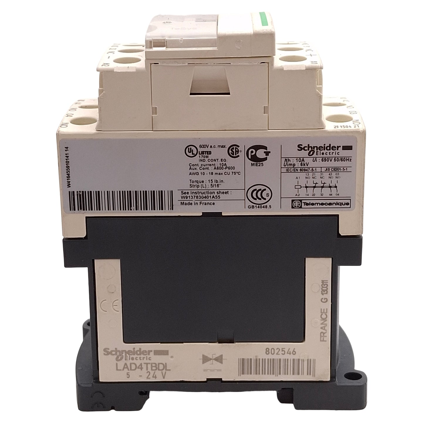 Used Lot of 2 Schneider Electric CAD32BD Control Relay 3NO+2NC 10A 600VAC, 24VDC Coil