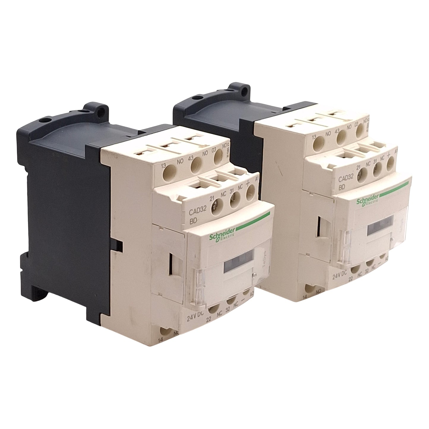 Used Lot of 2 Schneider Electric CAD32BD Control Relay 3NO+2NC 10A 600VAC, 24VDC Coil