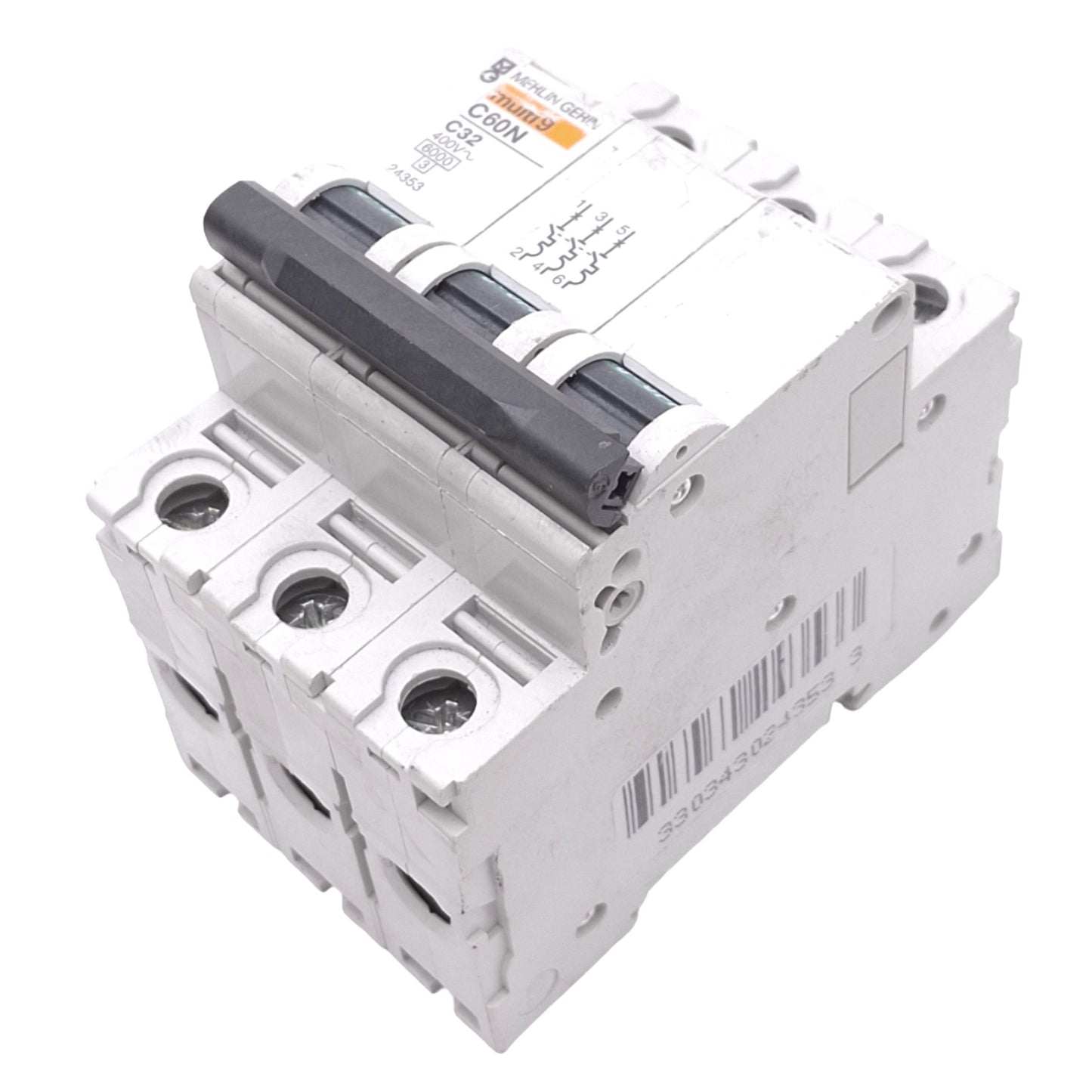 Used Merlin Gerin 24353 C60N-3P-32A-C Circuit Breaker, 3-Pole, 32A, 240VAC Max