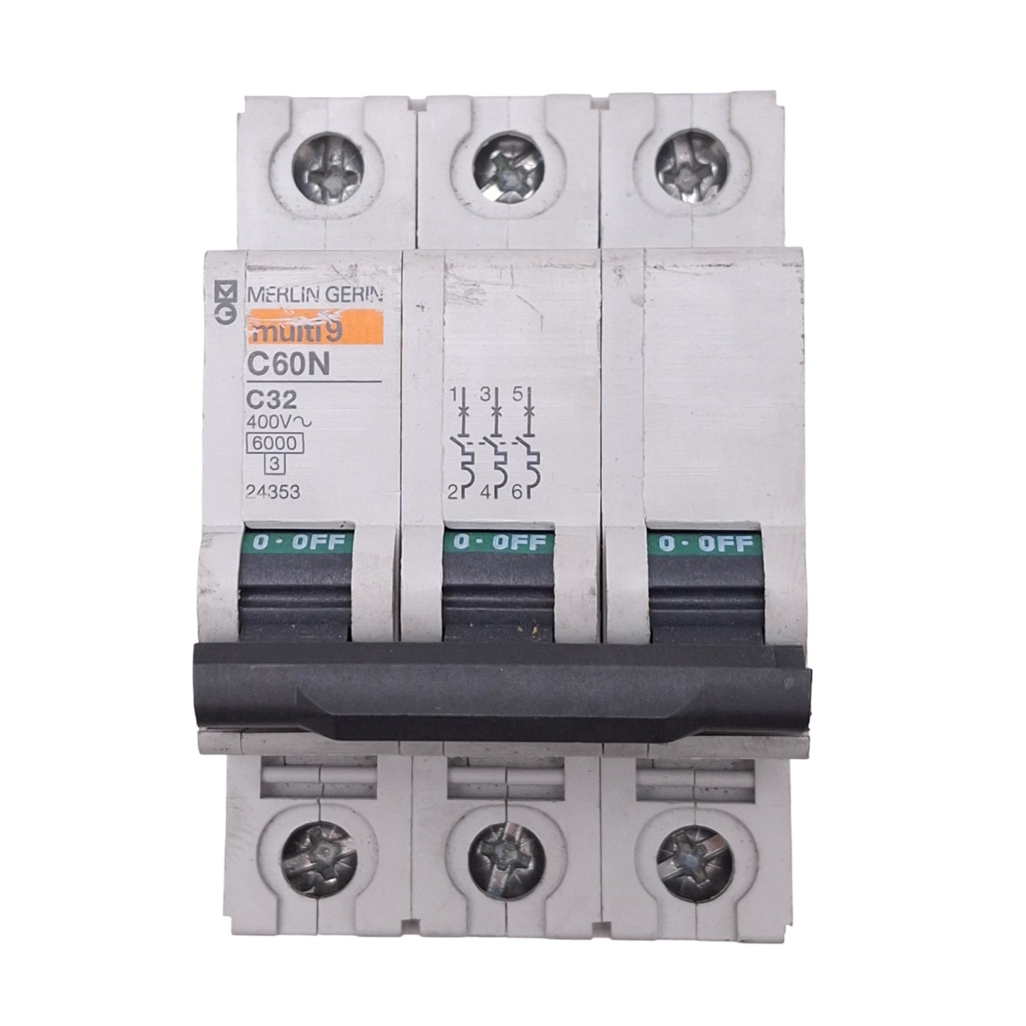 Used Merlin Gerin 24353 C60N-3P-32A-C Circuit Breaker, 3-Pole, 32A, 240VAC Max
