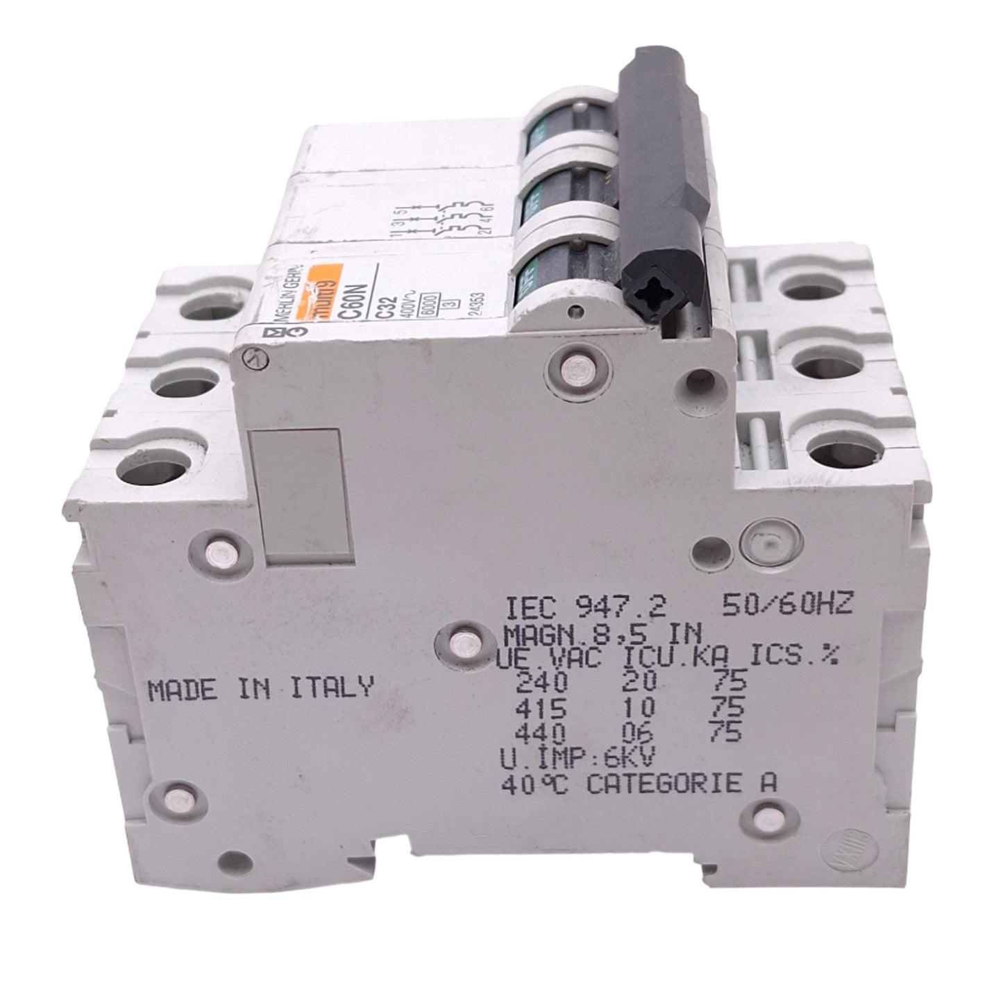 Used Merlin Gerin 24353 C60N-3P-32A-C Circuit Breaker, 3-Pole, 32A, 240VAC Max