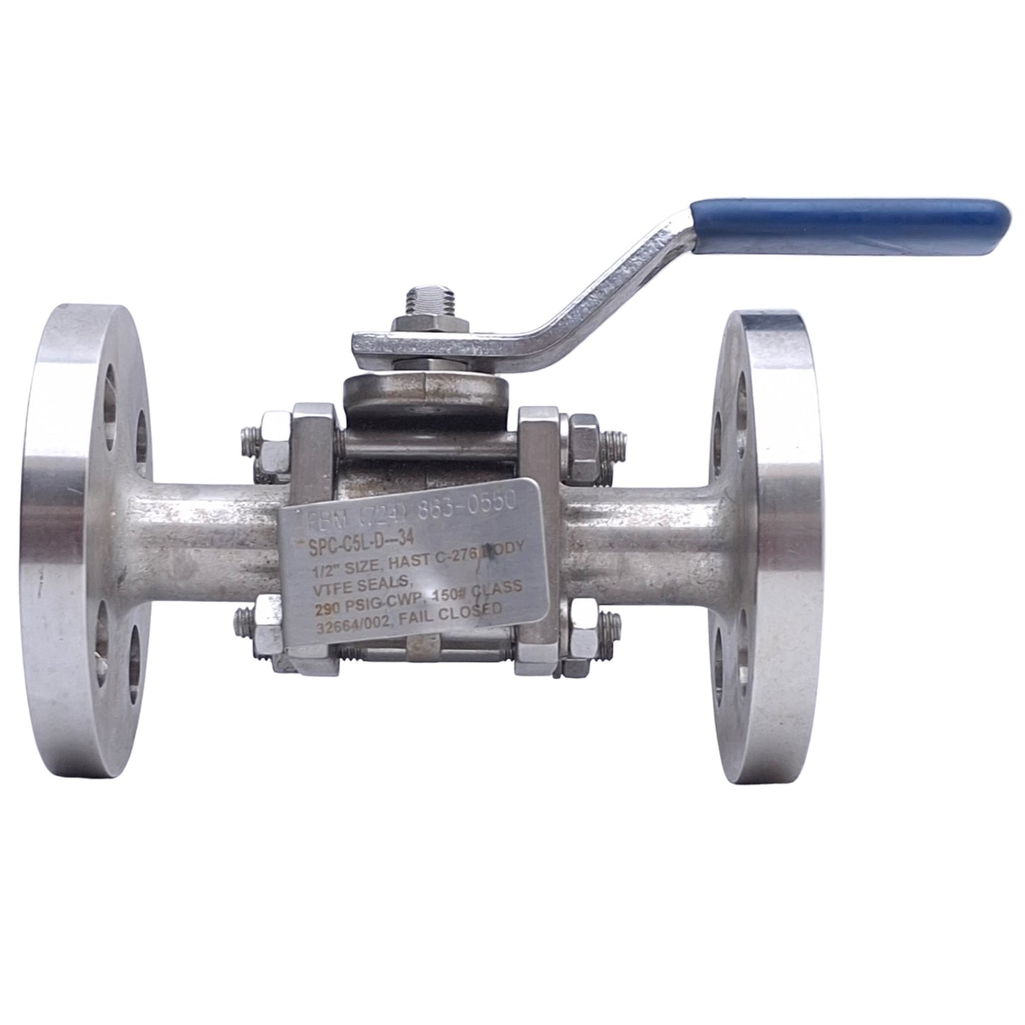 Used PBM SPC-C5L-D35---34 Hastelloy Ball Valve 1/2in Size, 290PSI, ø3.4in OD Flange