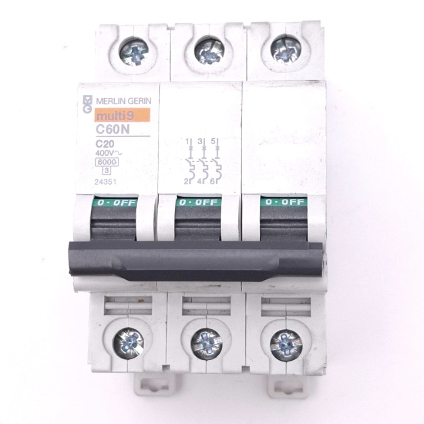 Used Merlin Gerin 24351 C60N-3P-20A-C Circuit Breaker, 3-Pole, 20A, 240VAC Max