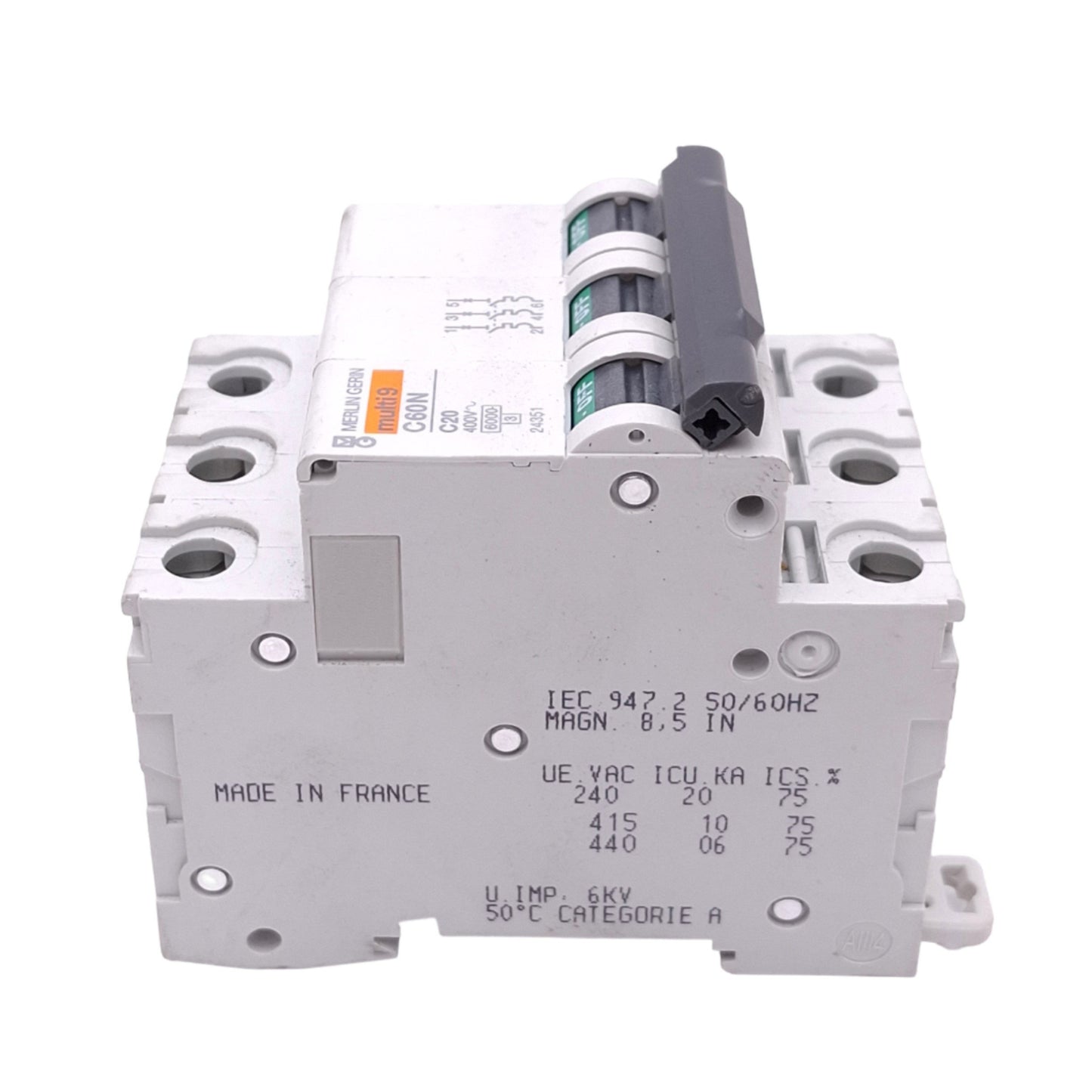 Used Merlin Gerin 24351 C60N-3P-20A-C Circuit Breaker, 3-Pole, 20A, 240VAC Max