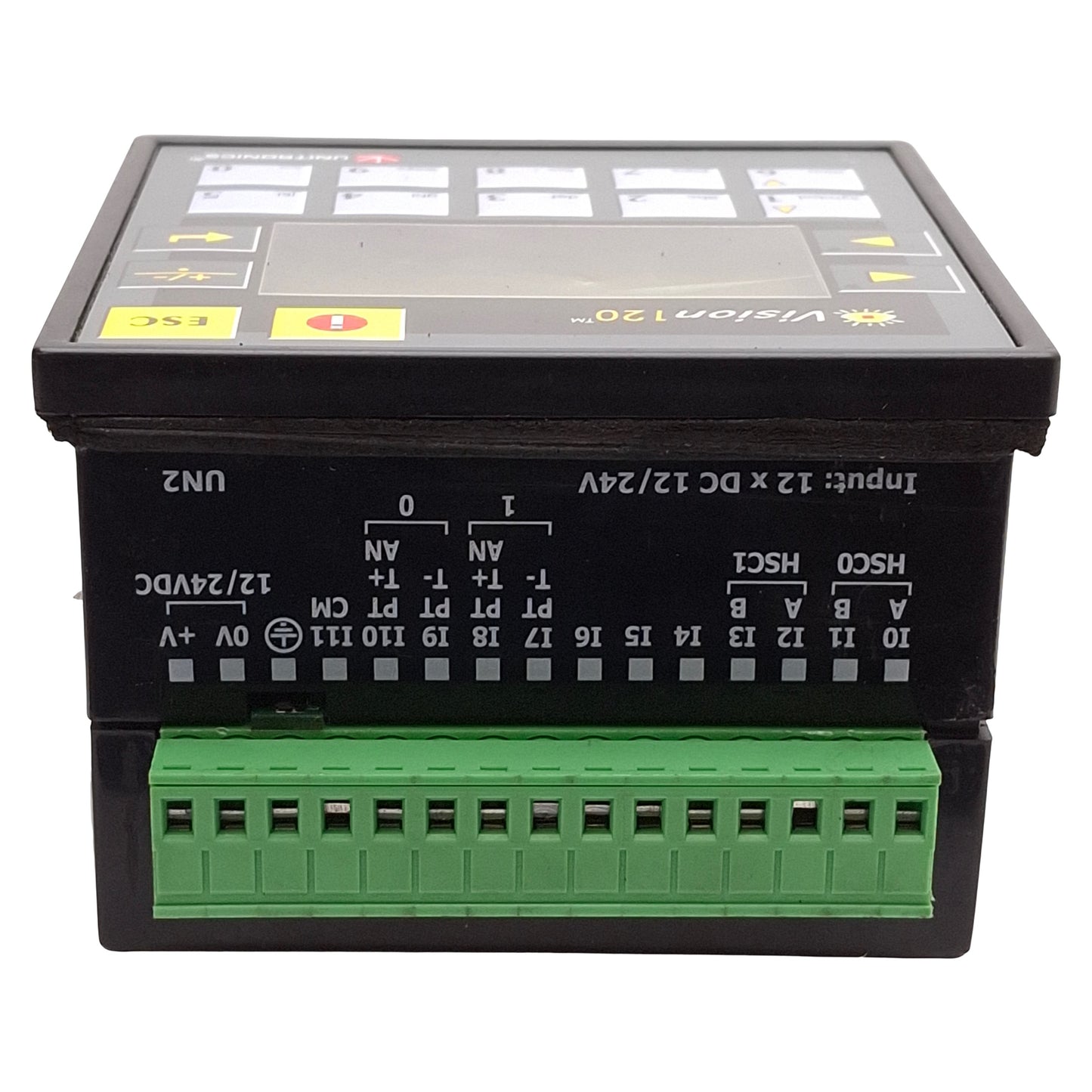 Used Unitronics V120-22-UN2 Vison120 OPLC & HMI, 12x I/O, RS232, 12/24VDC *Latches*