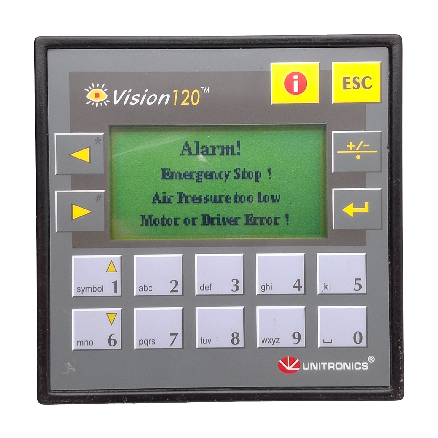 Used Unitronics V120-22-UN2 Vison120 OPLC & HMI, 12x I/O, RS232, 12/24VDC *Latches*