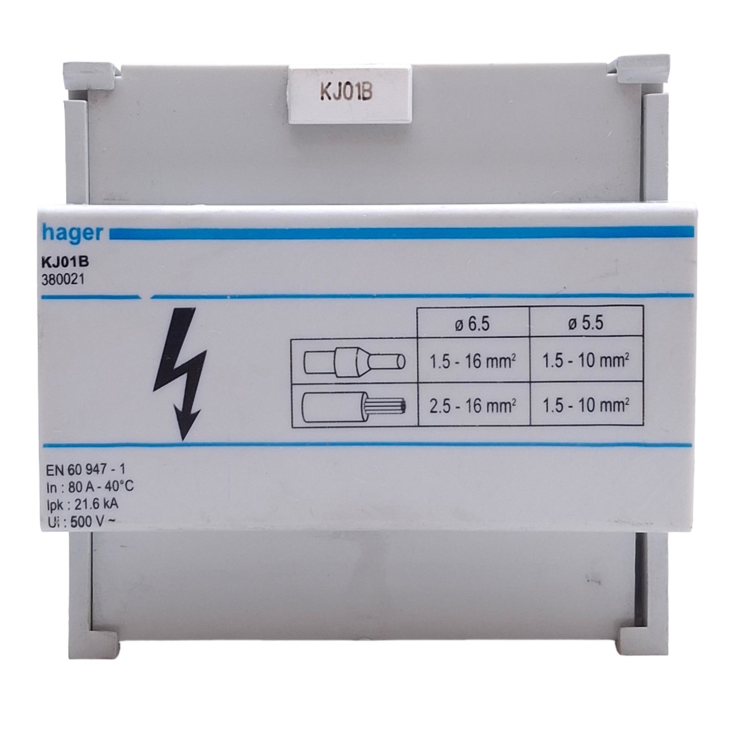 Used Hager KJ01B Brass Busbar Terminal Rated Current 80A, 4-Poles, 86x88x44mm