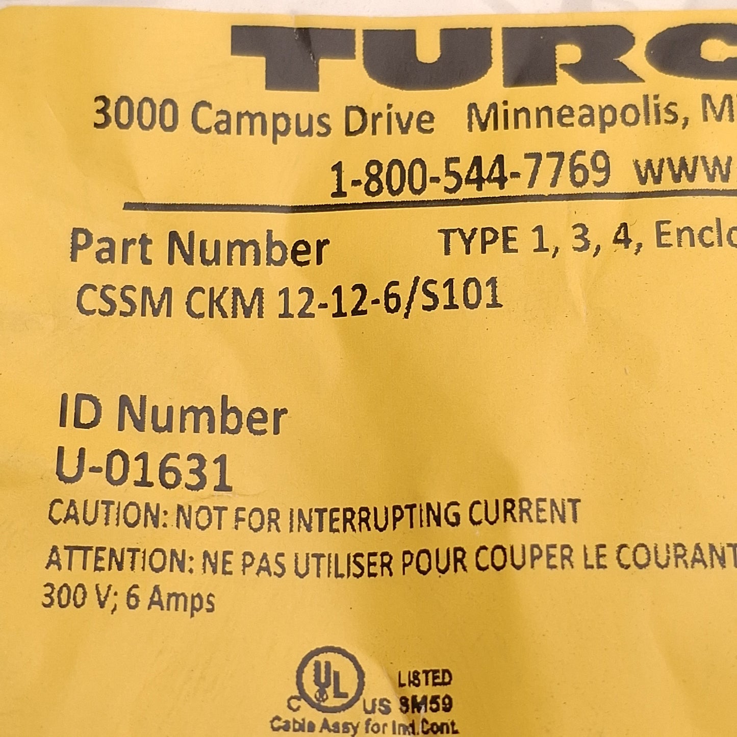 New Turck CSSM CKM 12-12-6/S101 Cordset, 12-Pin M23 Male to Female, 300VAC 6A, 6m