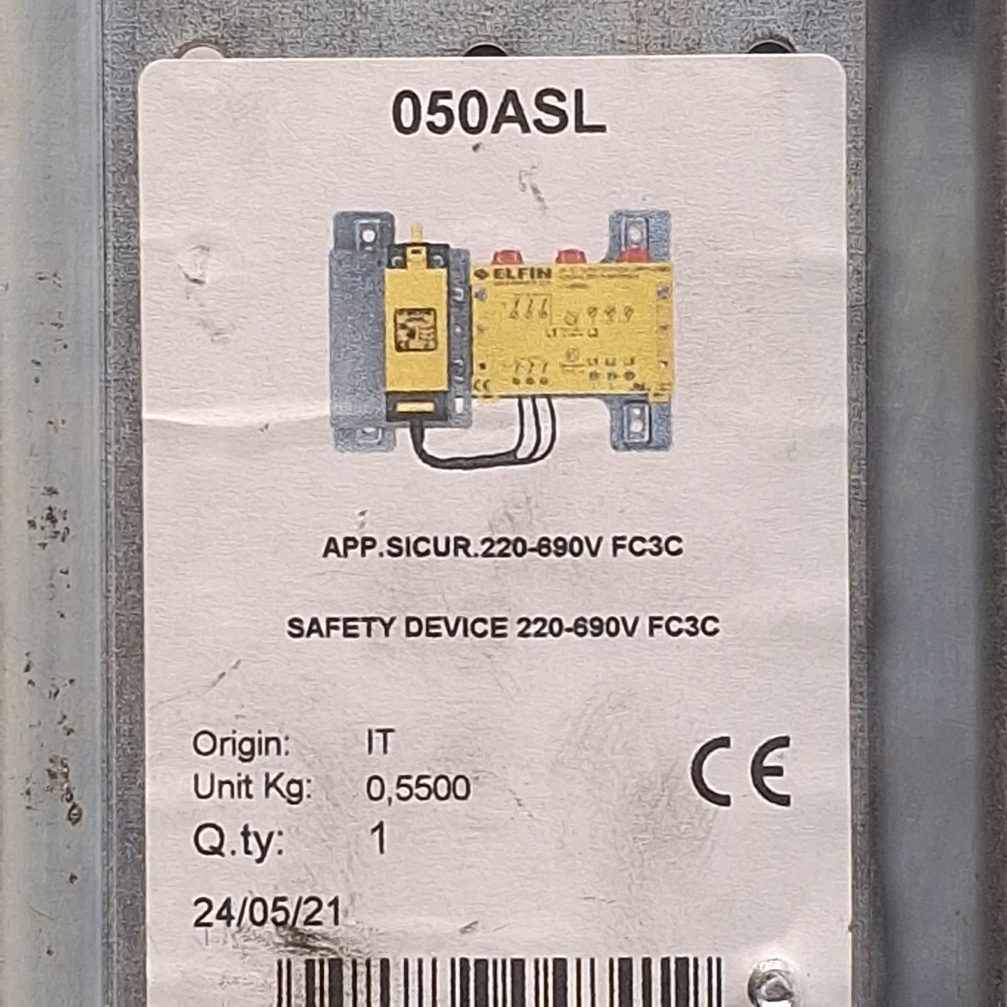 Used Elfin 050ASL Safety Device w/ Limit Switch, 3-Pole 3N.C, 220-600VAC 10mA