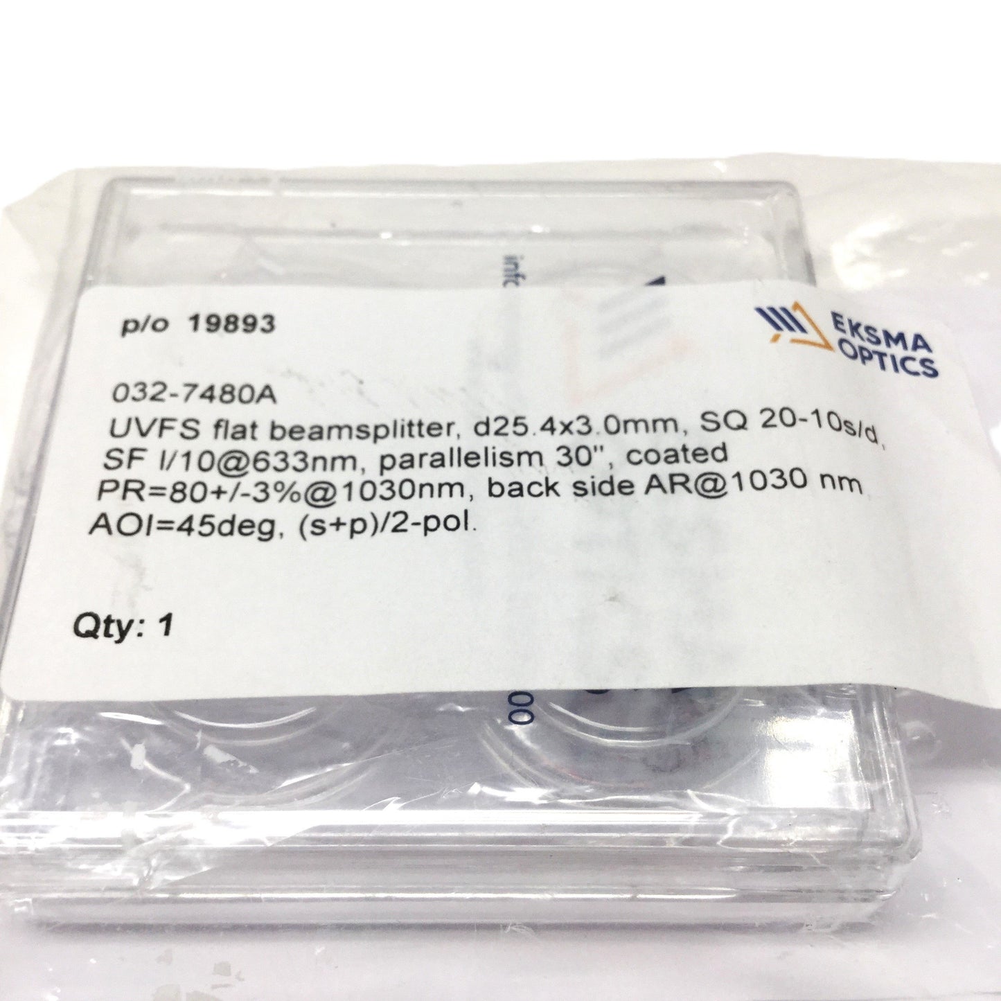 New – Open box EKSMA 032-7480A Femtoline Laser UVFS Flat Beamsplitter Ø25.4 x 3.0mm 1030nm