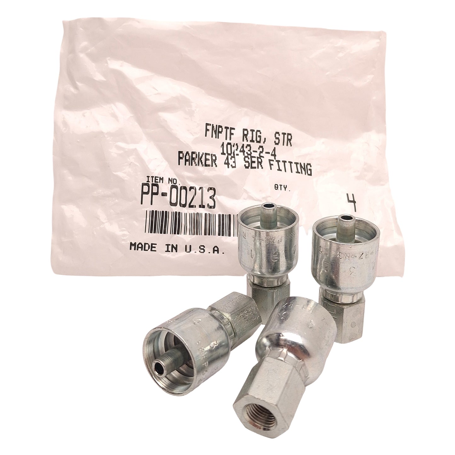 New Lot of 4 Parker PP-00213 Rigid Fitting, 1/8in NPTF Female, -4 Hose, Steel