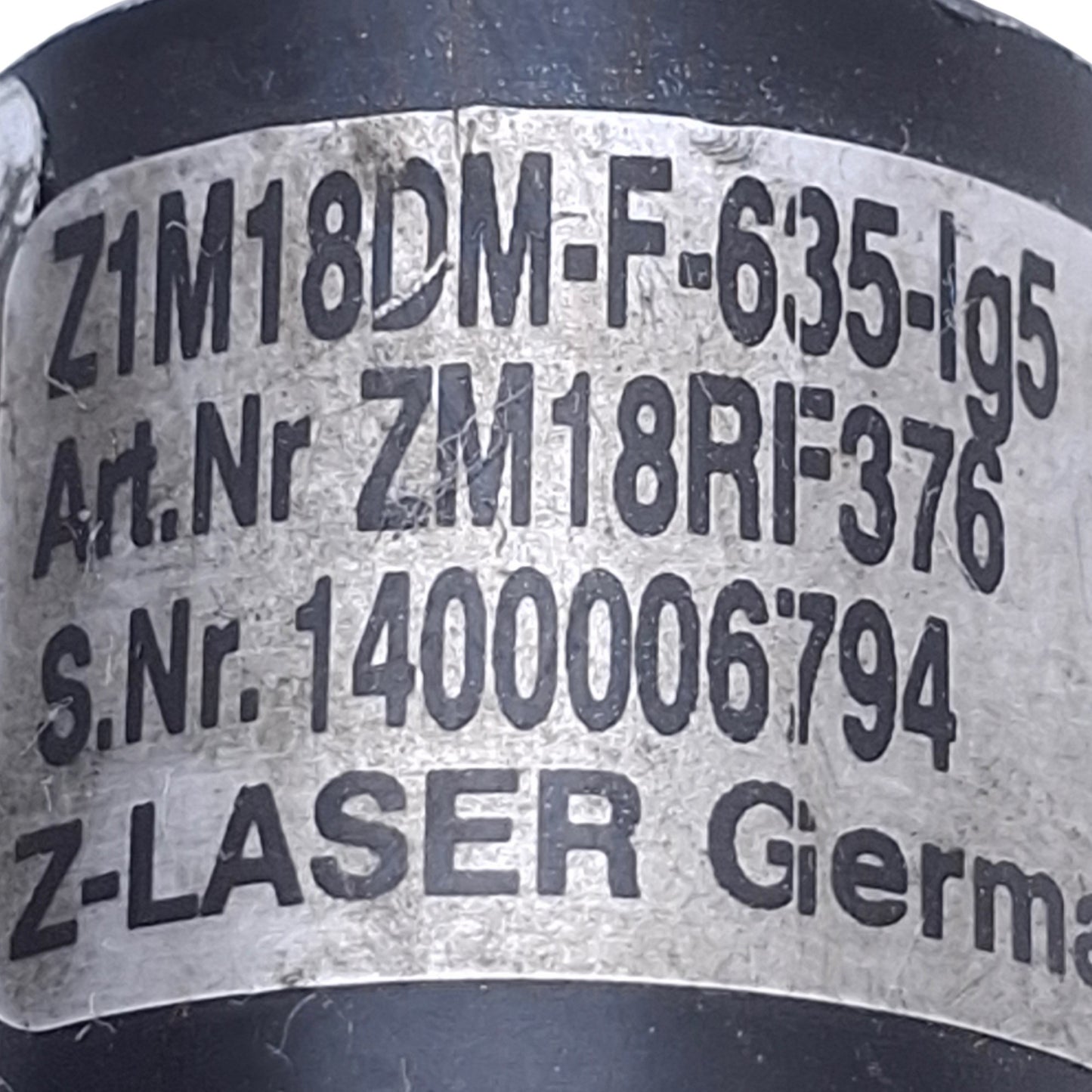 Used Z-Laser Z1M18DM-F-635-IG5 Positioning Laser 635nm, 5-30VDC, 4-pin M12 Plug