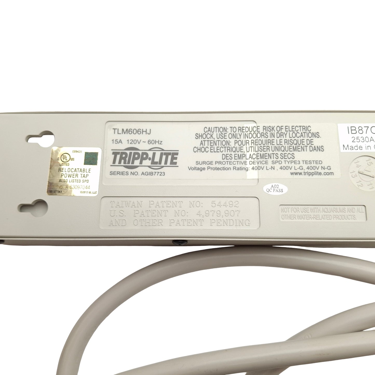 Used Tripp Lite TLM606HJ Surge Protection Power Strip, 6 Foot Cord, 15 AMP 120VAC