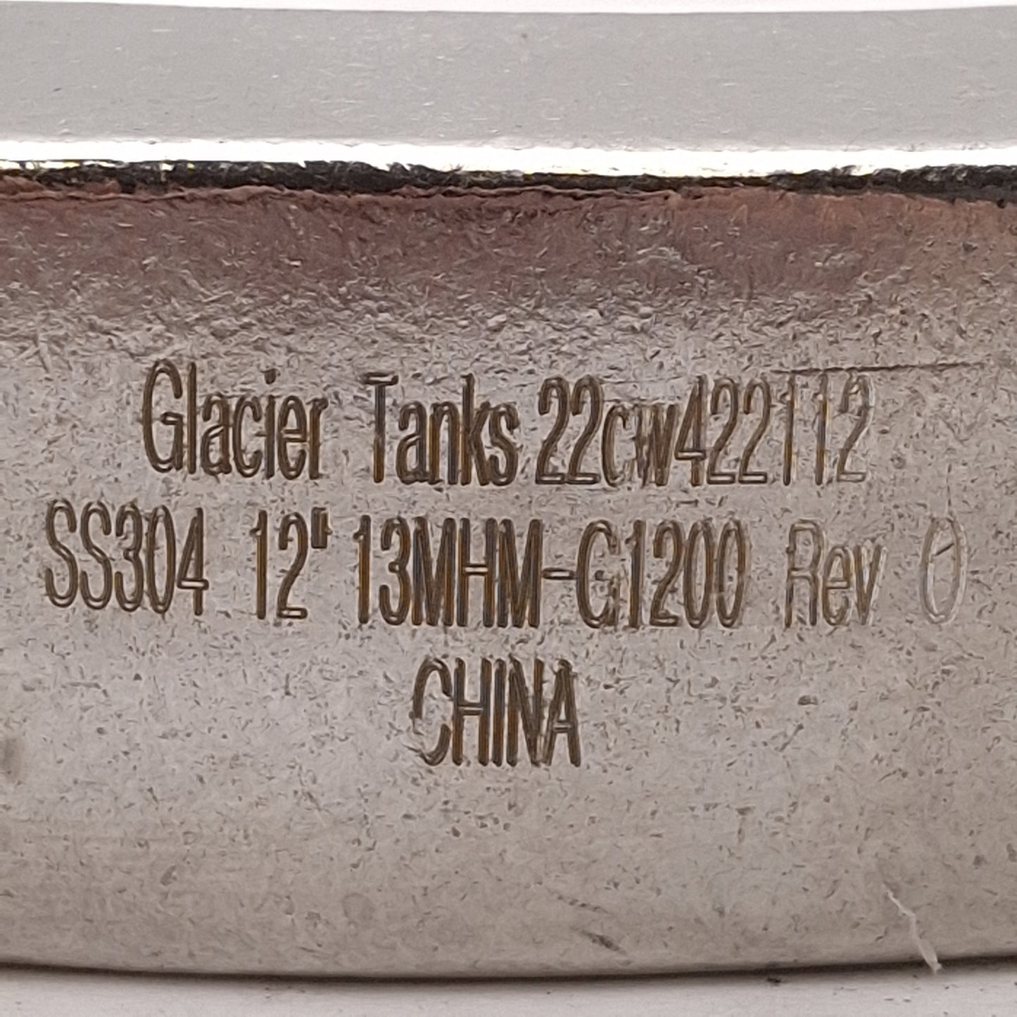 Used Glacier Tanks 13MHM-C1200 SS304 Sanitary Clamp, Single Hinge, 12in Tri-Clamp