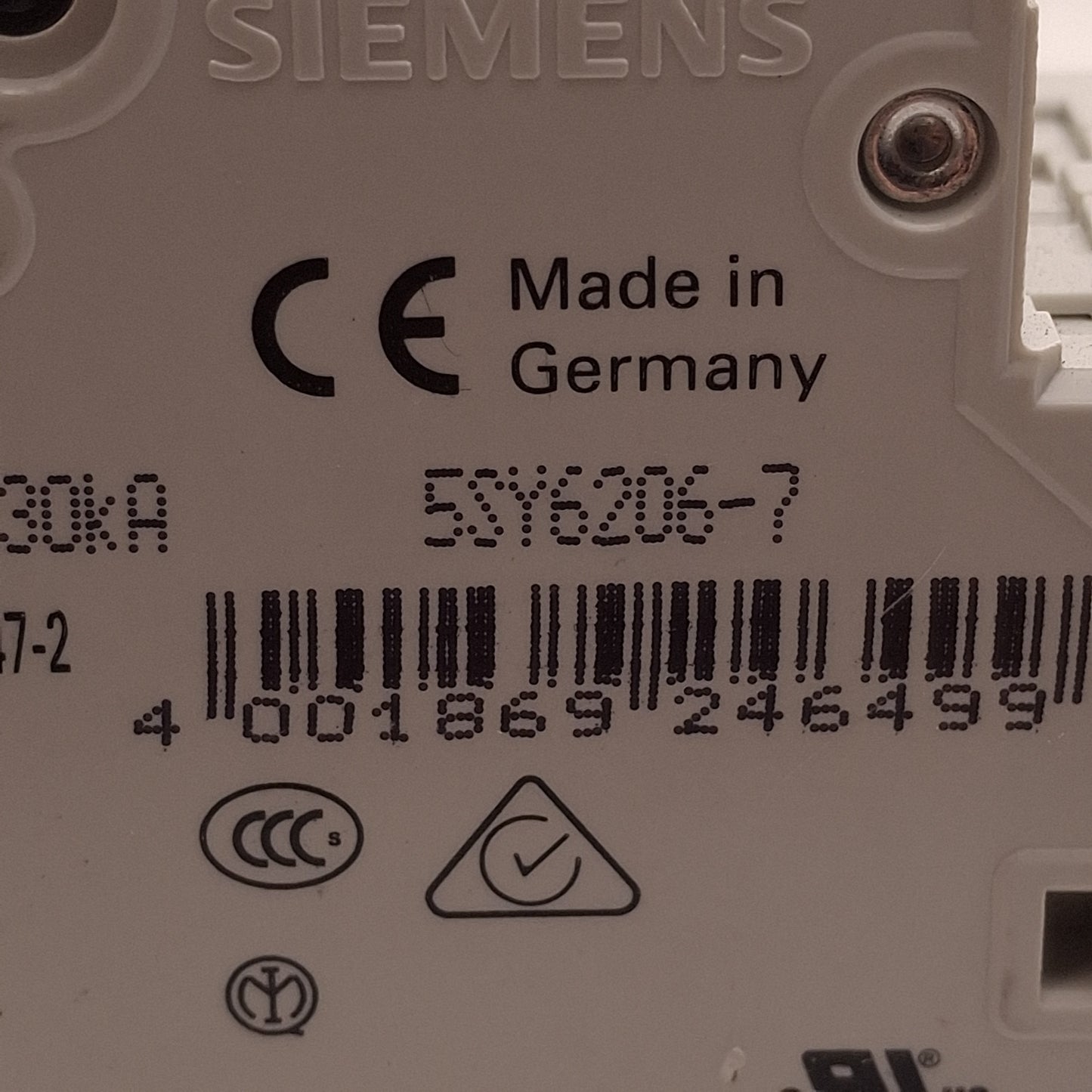 Used Siemens 5SY6206-7 Circuit Breaker, 2-Pole, 6A 400VAC, C-Curve, DIN Rail