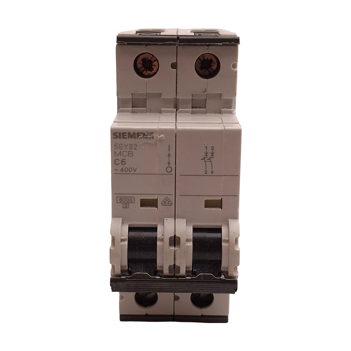 Used Siemens 5SY6206-7 Circuit Breaker, 2-Pole, 6A 400VAC, C-Curve, DIN Rail