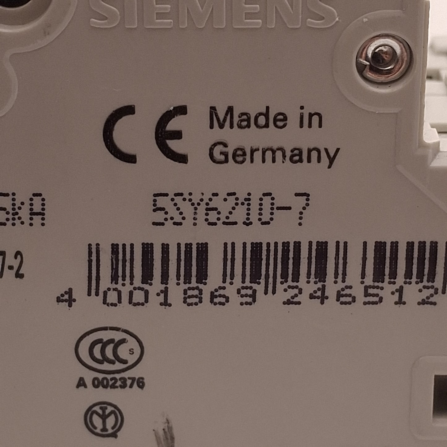 Used Siemens 5SY6210-7 Circuit Breaker, 2-Pole, 10A 400VAC, C-Curve, DIN Rail