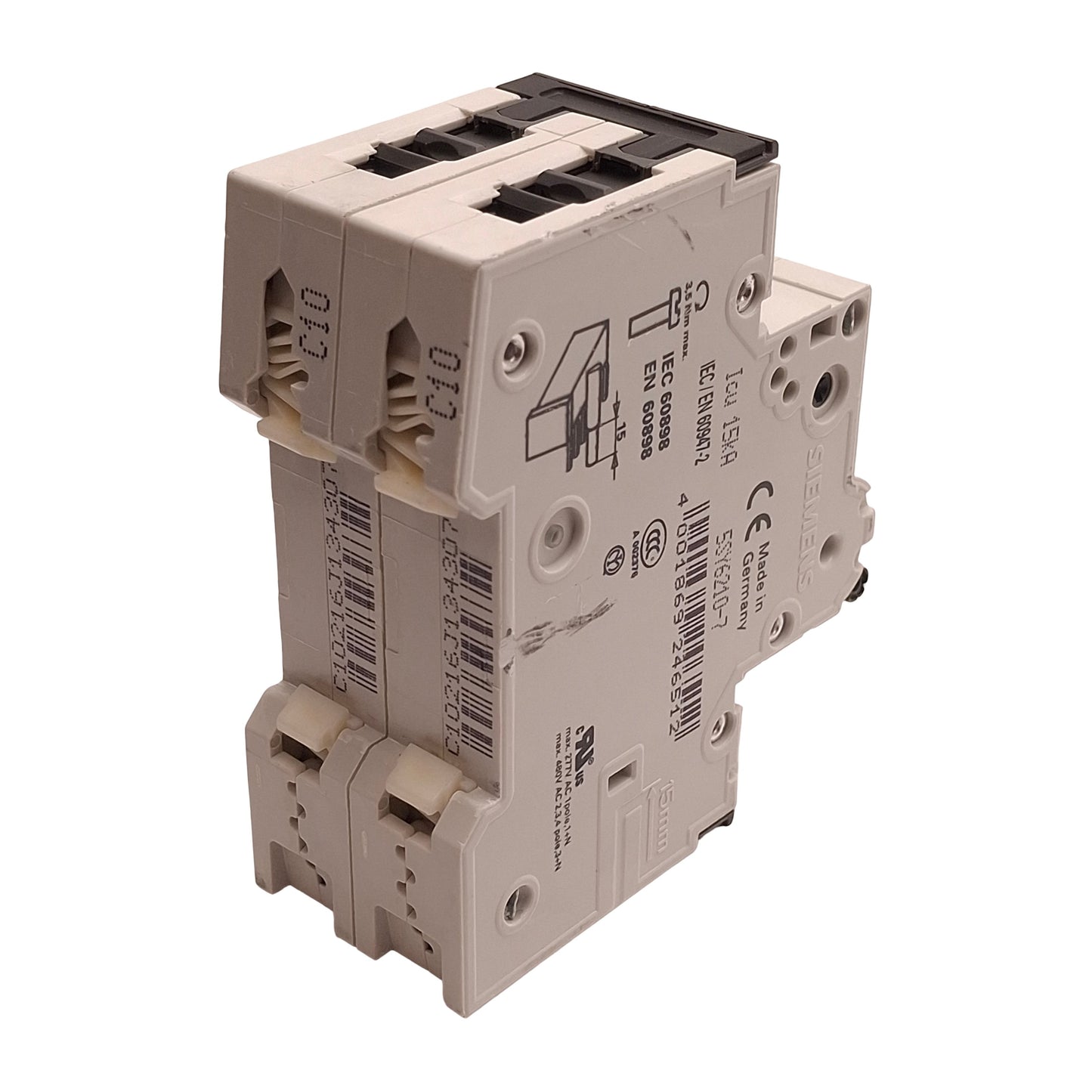 Used Siemens 5SY6210-7 Circuit Breaker, 2-Pole, 10A 400VAC, C-Curve, DIN Rail