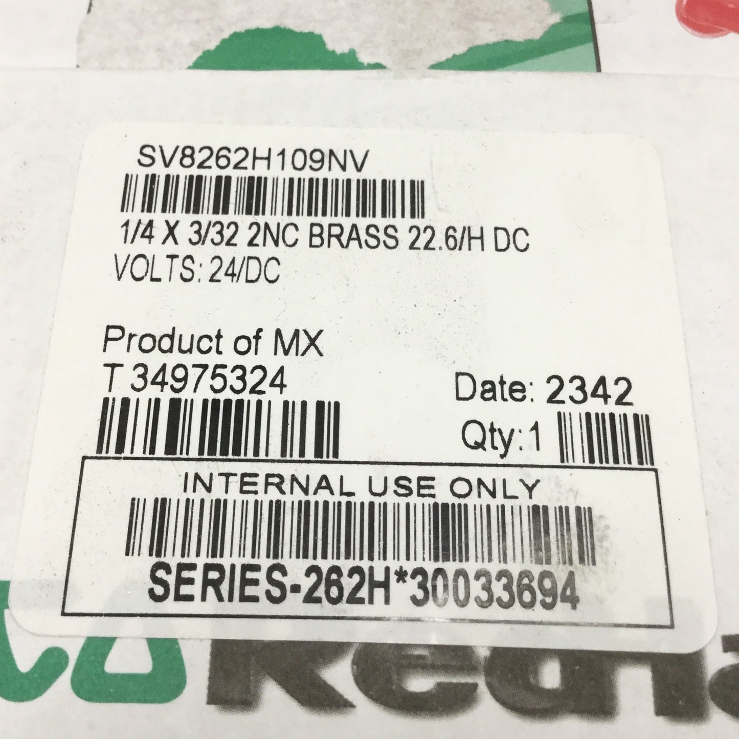 New ASCO SV8262H109NV Red-Hat Brass Solenoid Valve, Oxygen 610psi, 1/4" NPT 24VDC