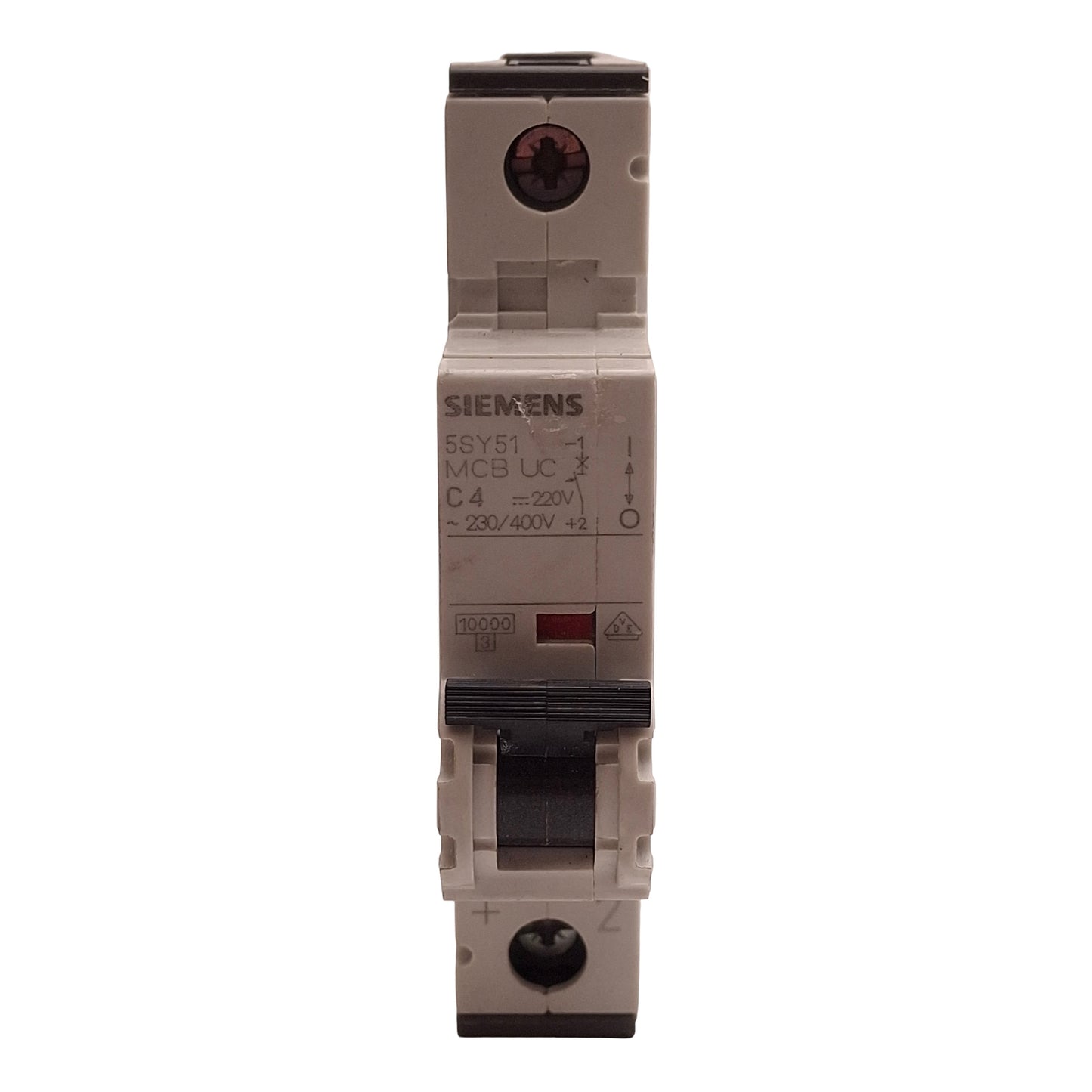 Used Siemens 5SY5104-7 Circuit Breaker, 1-Pole, 4A 230/400VAC, C-Curve, DIN Rail
