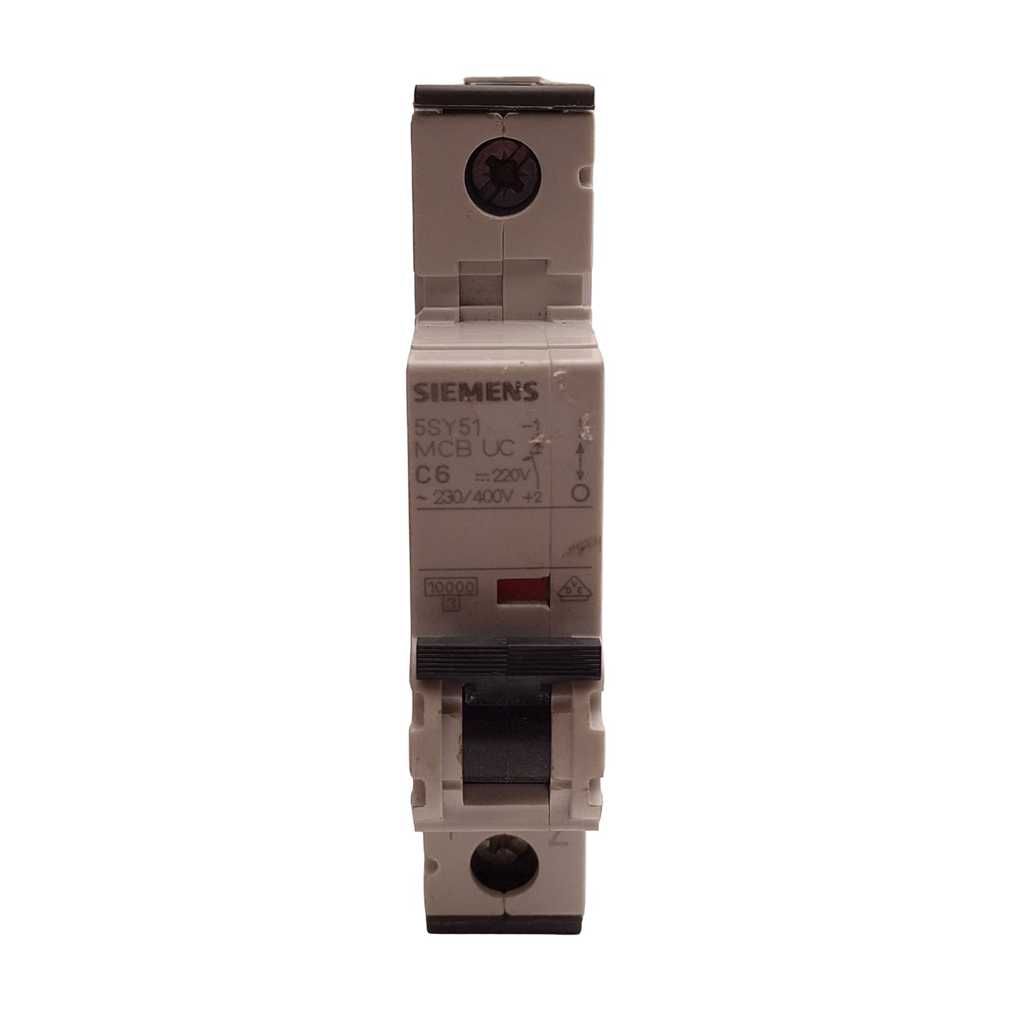 Used Siemens 5SY5106-7 Circuit Breaker, 1-Pole, 6A 230/400VAC, C-Curve, DIN Rail