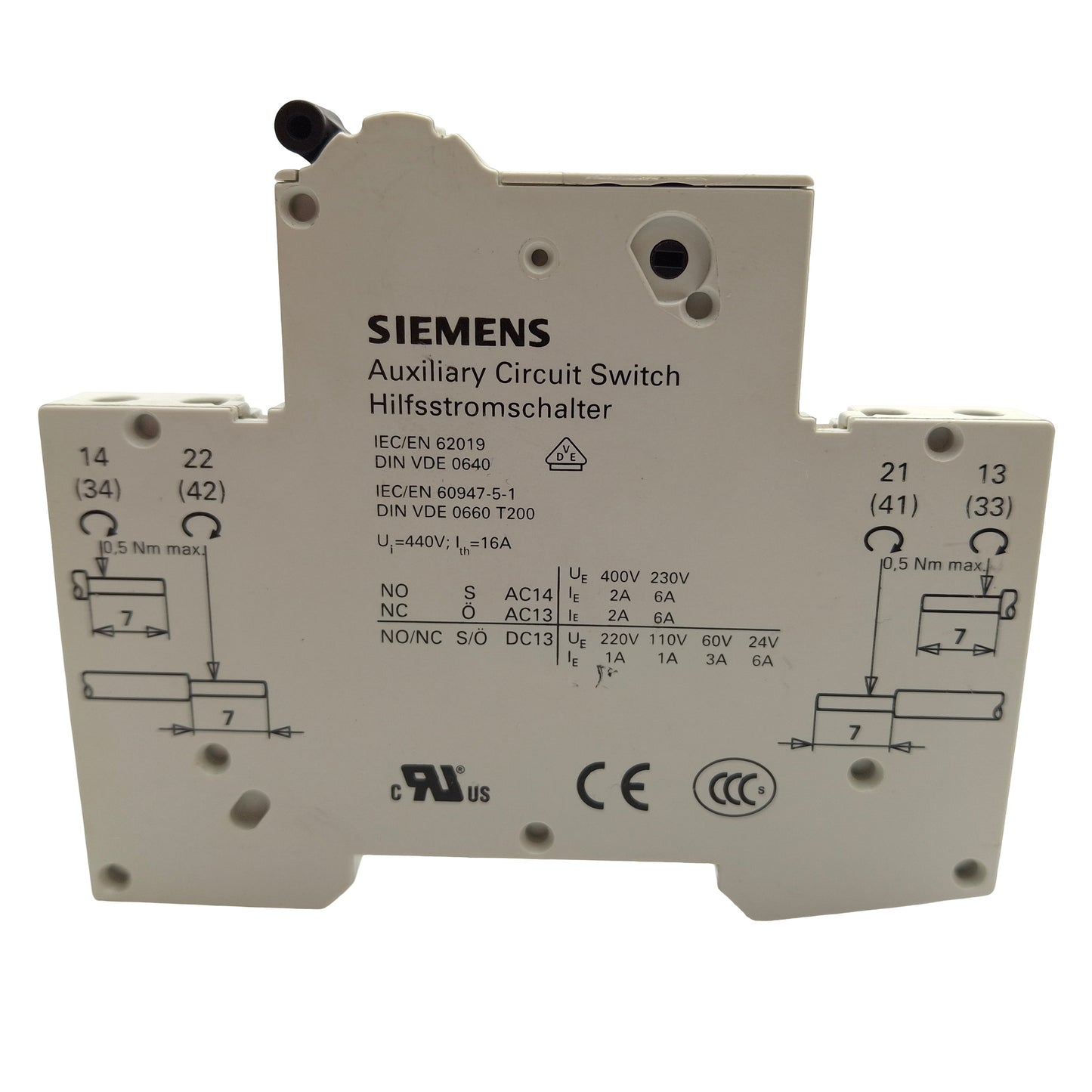 Used Siemens 5ST3010 Auxiliary Switch 1NO-1NC, DIN Rail Mount, 16A 400V Max