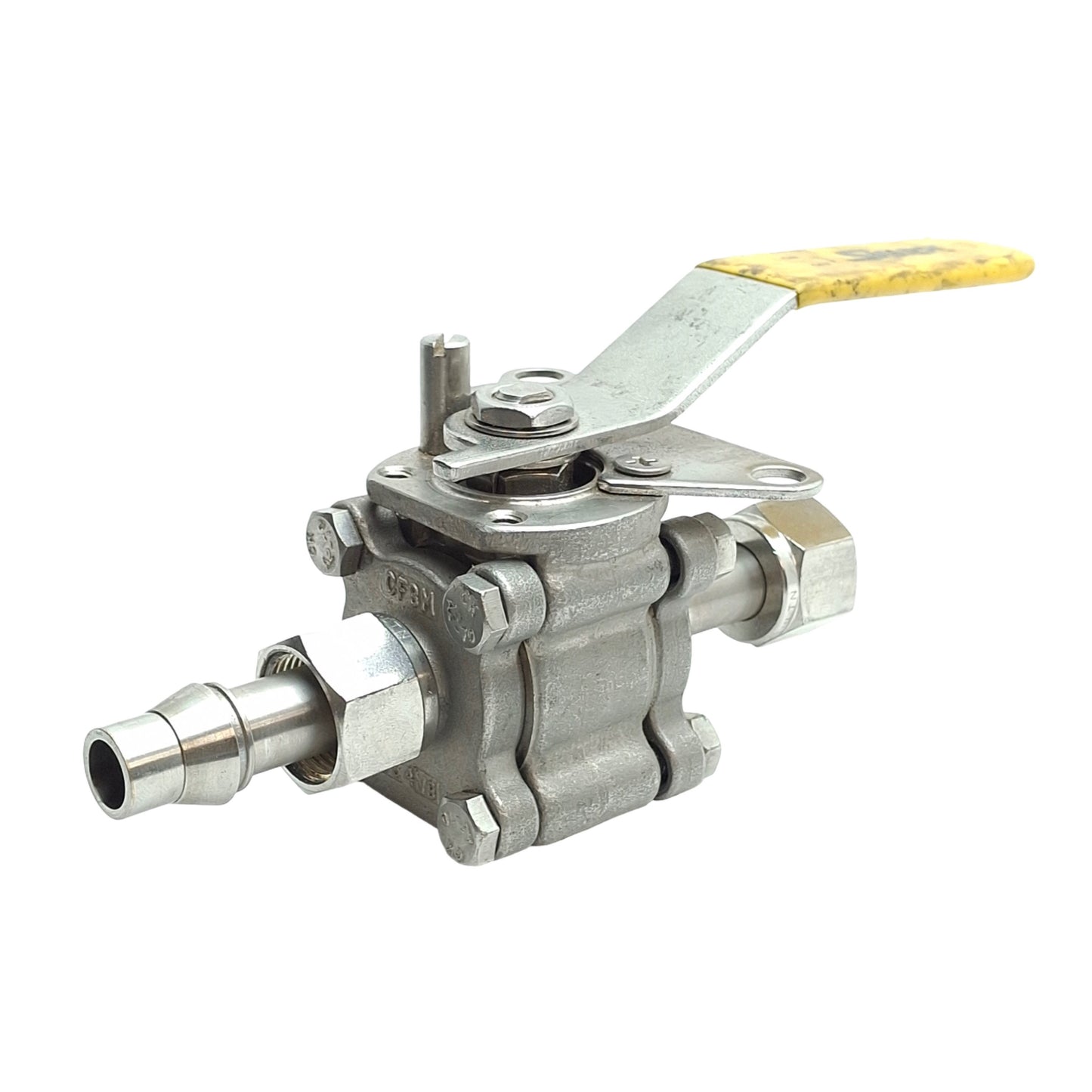 Used Sharpe 1/26666MMBTE Three Piece High Purity Ball Valve, 1/2in Parker Tube