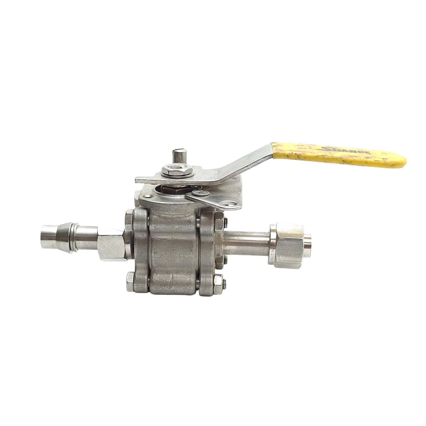 Used Sharpe 1/26666MMBTE Three Piece High Purity Ball Valve, 1/2in Parker Tube