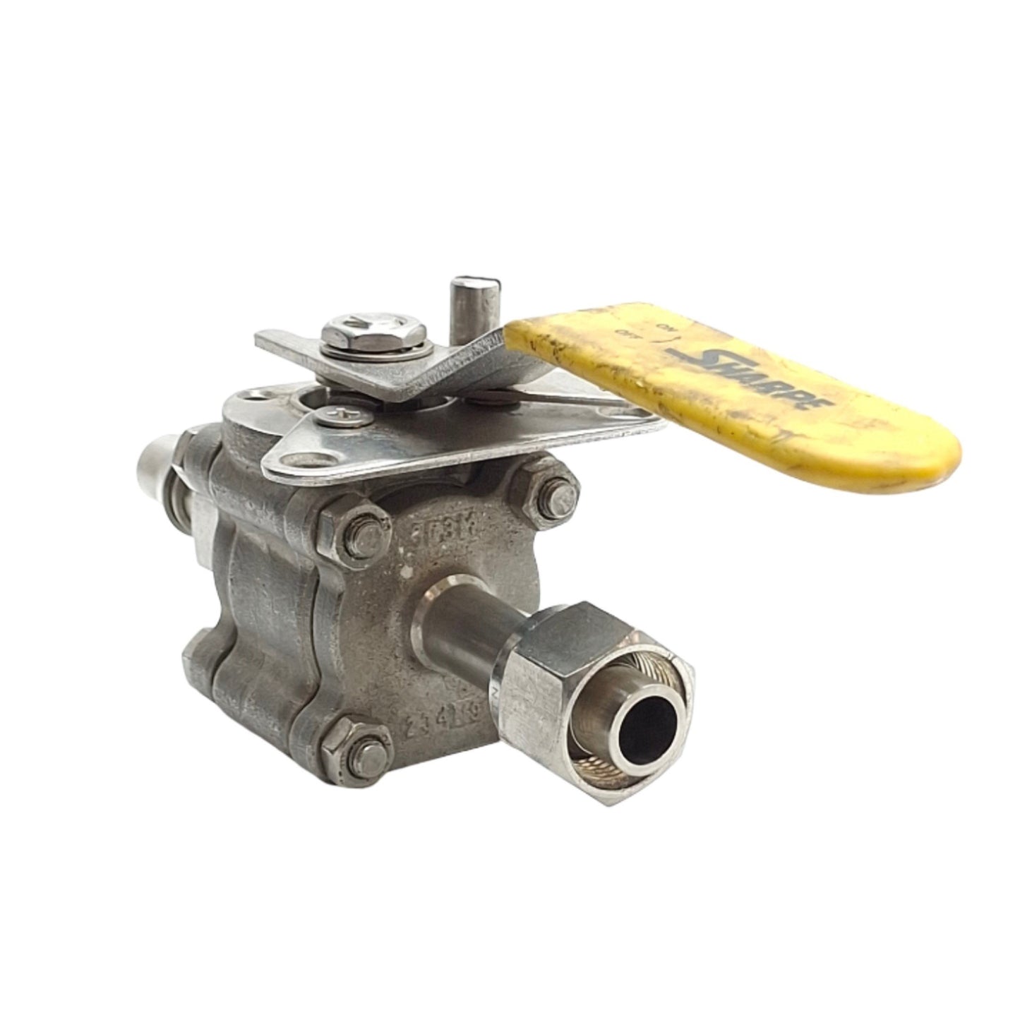 Used Sharpe 1/26666MMBTE Three Piece High Purity Ball Valve, 1/2in Parker Tube