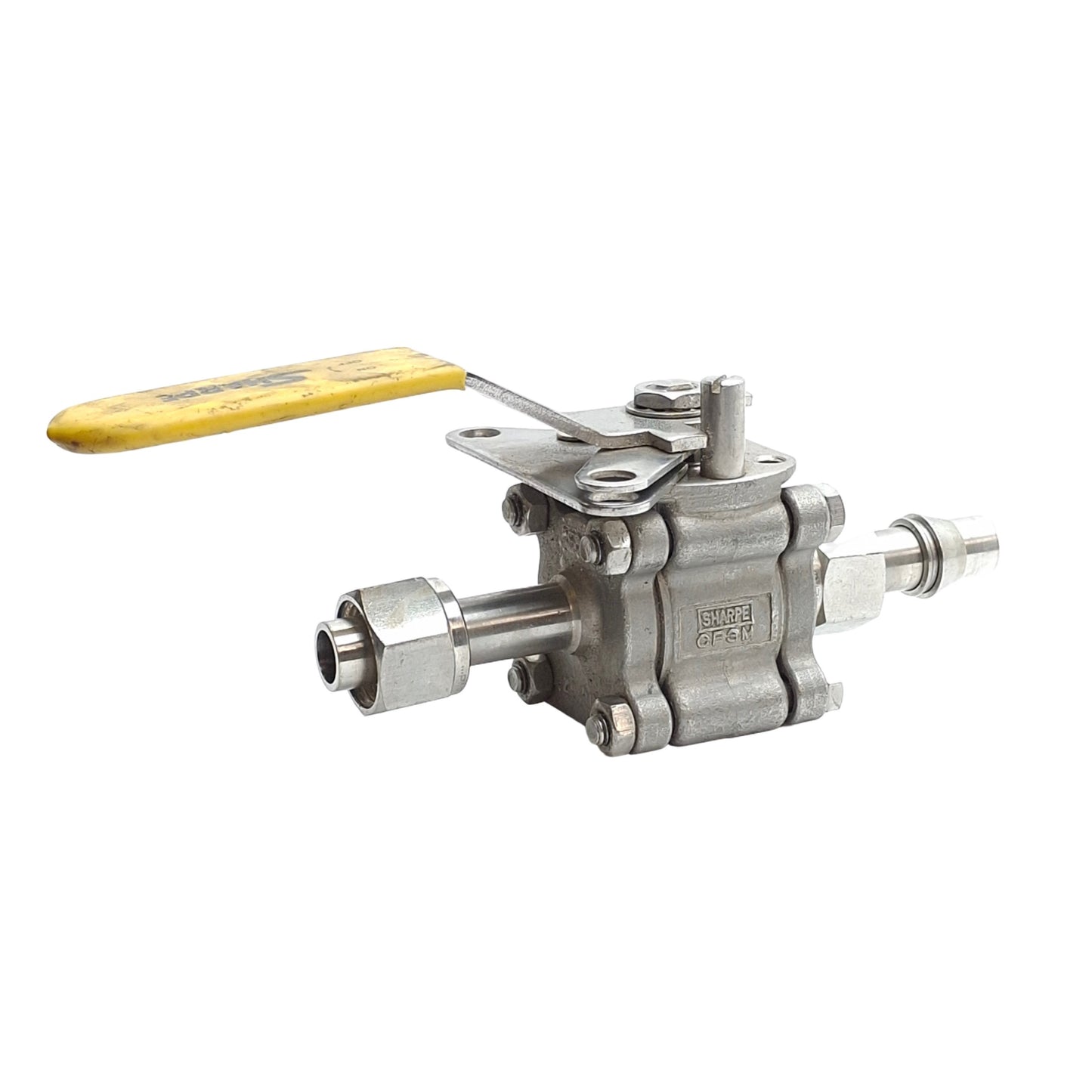Used Sharpe 1/26666MMBTE Three Piece High Purity Ball Valve, 1/2in Parker Tube