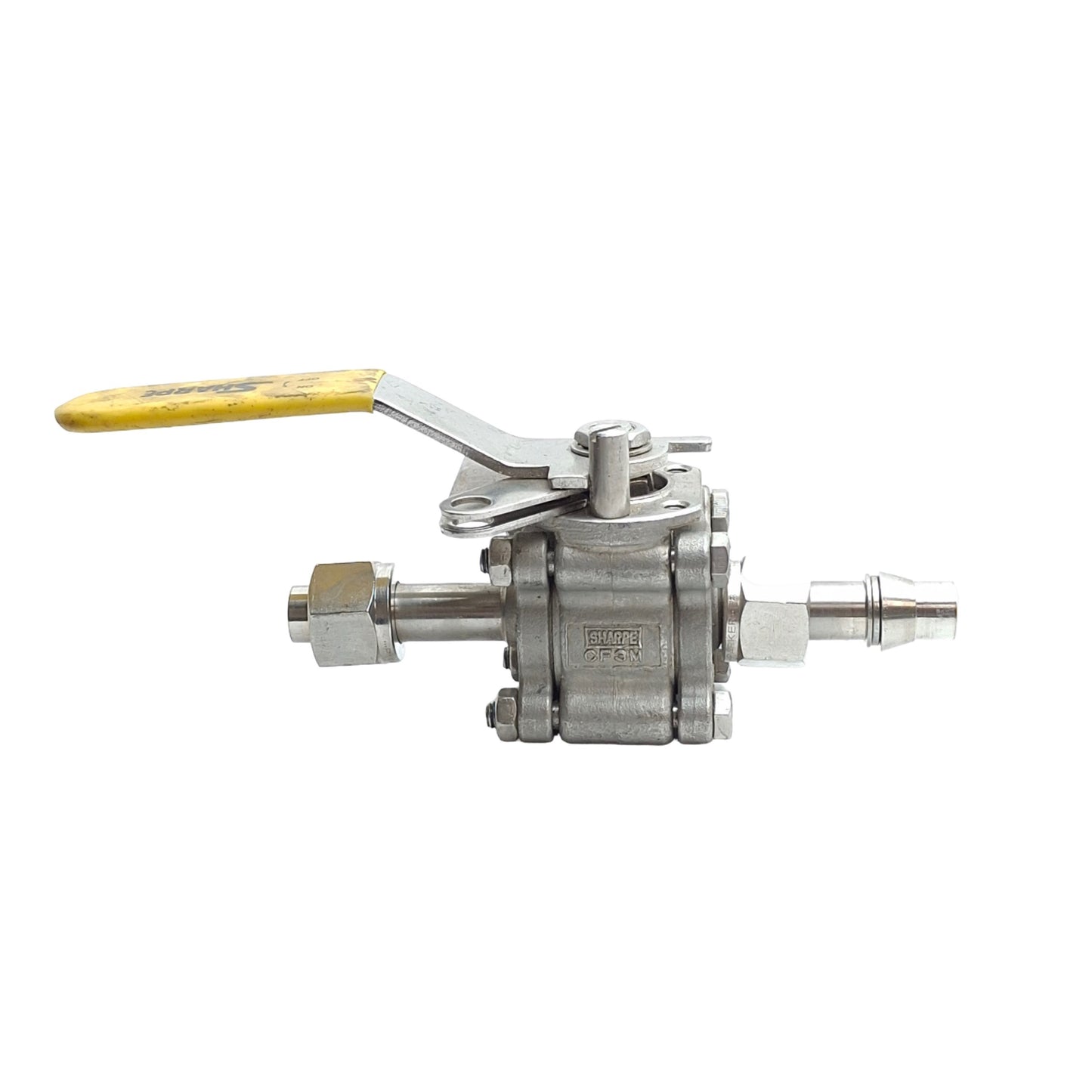 Used Sharpe 1/26666MMBTE Three Piece High Purity Ball Valve, 1/2in Parker Tube