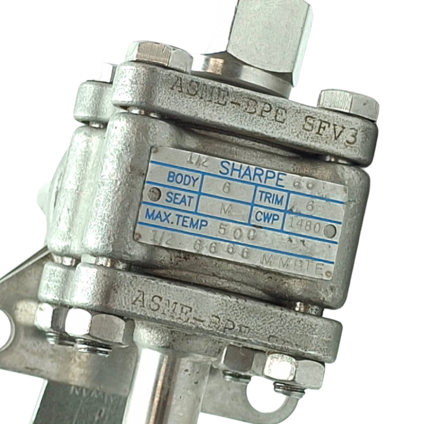 Used Sharpe 1/26666MMBTE Three Piece High Purity Ball Valve, 1/2in Parker Tube