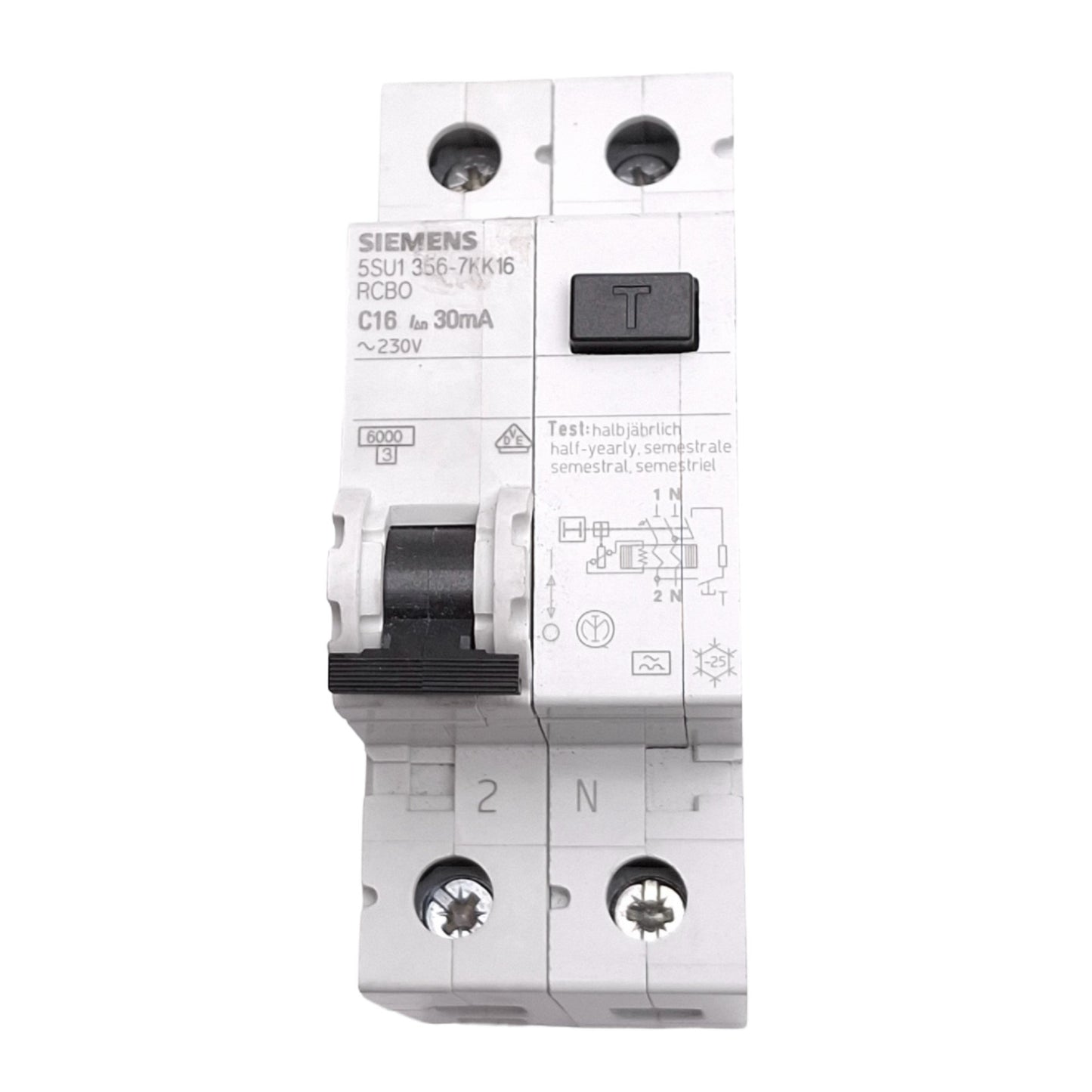 Used Siemens 5SU1356-7KK16 Residual Circuit Breaker, 1+N Pole, 16A, 230VAC Max
