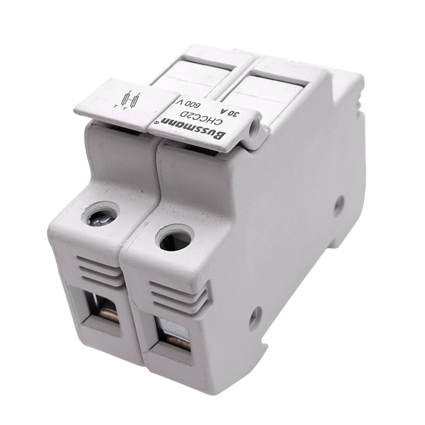 Used Eaton Bussmann CHCC2D Midget Fuse Holder, 2-Pole, Class CC, 600V 30A Max