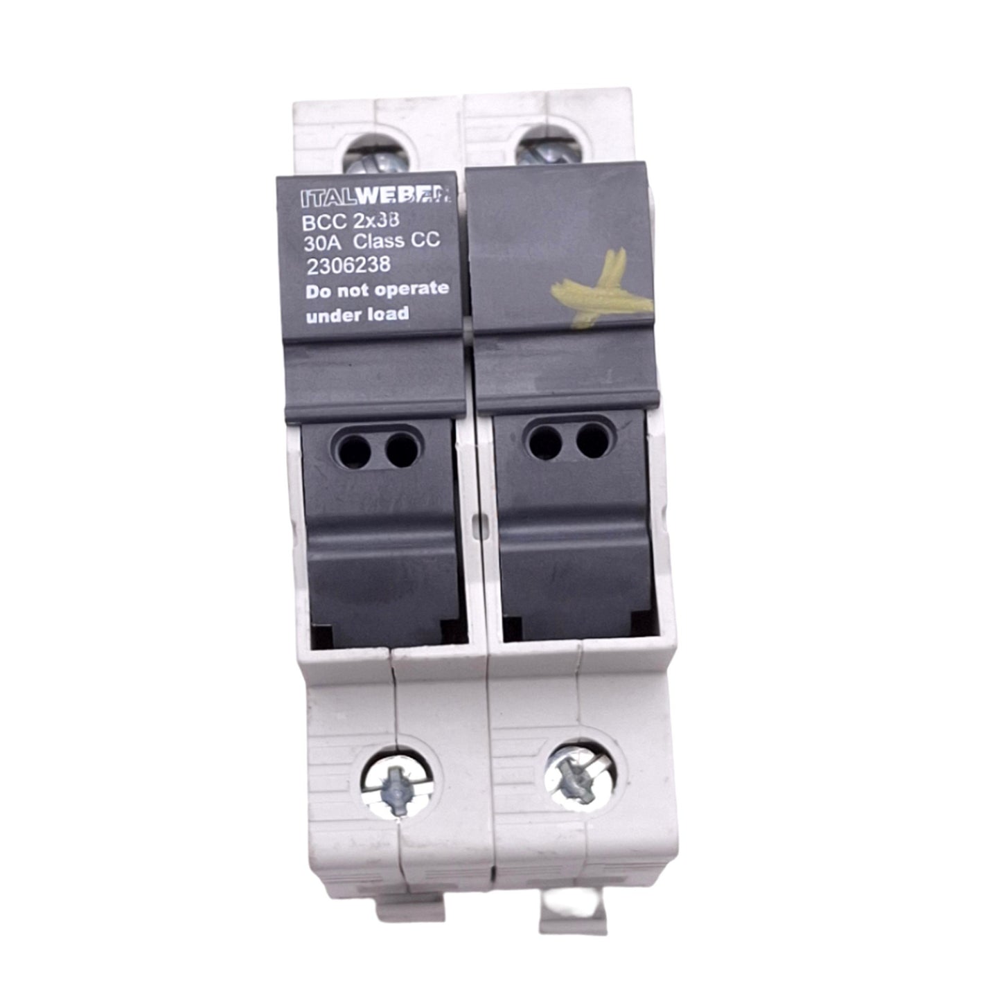 Used ITALWEBER BCC 2x38 Midget Fuse Holder, 2-Pole, Class CC, 30A 600VAC/DC Max