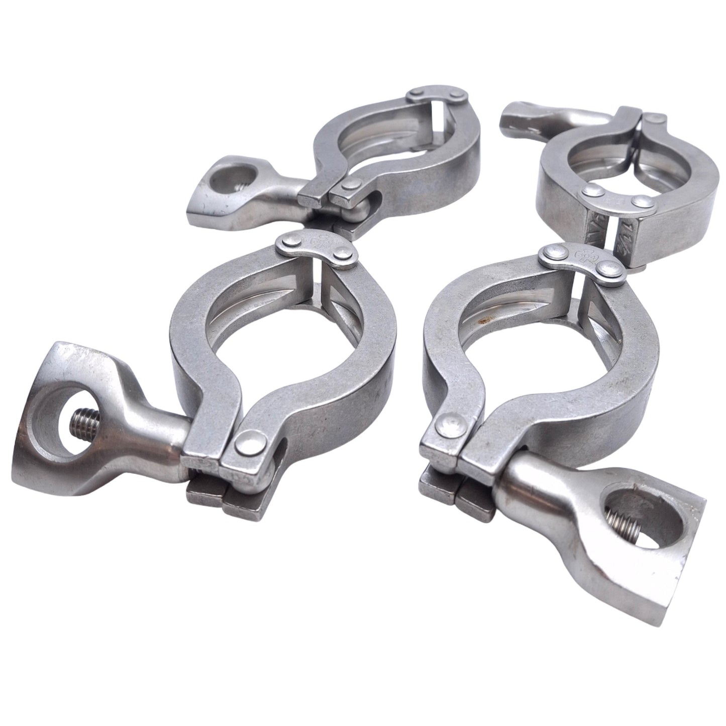Used Lot of 4 Tri-Clover SS Hinged Double Pin Tri-Clamp Sanitary Fitting 1-1/2in